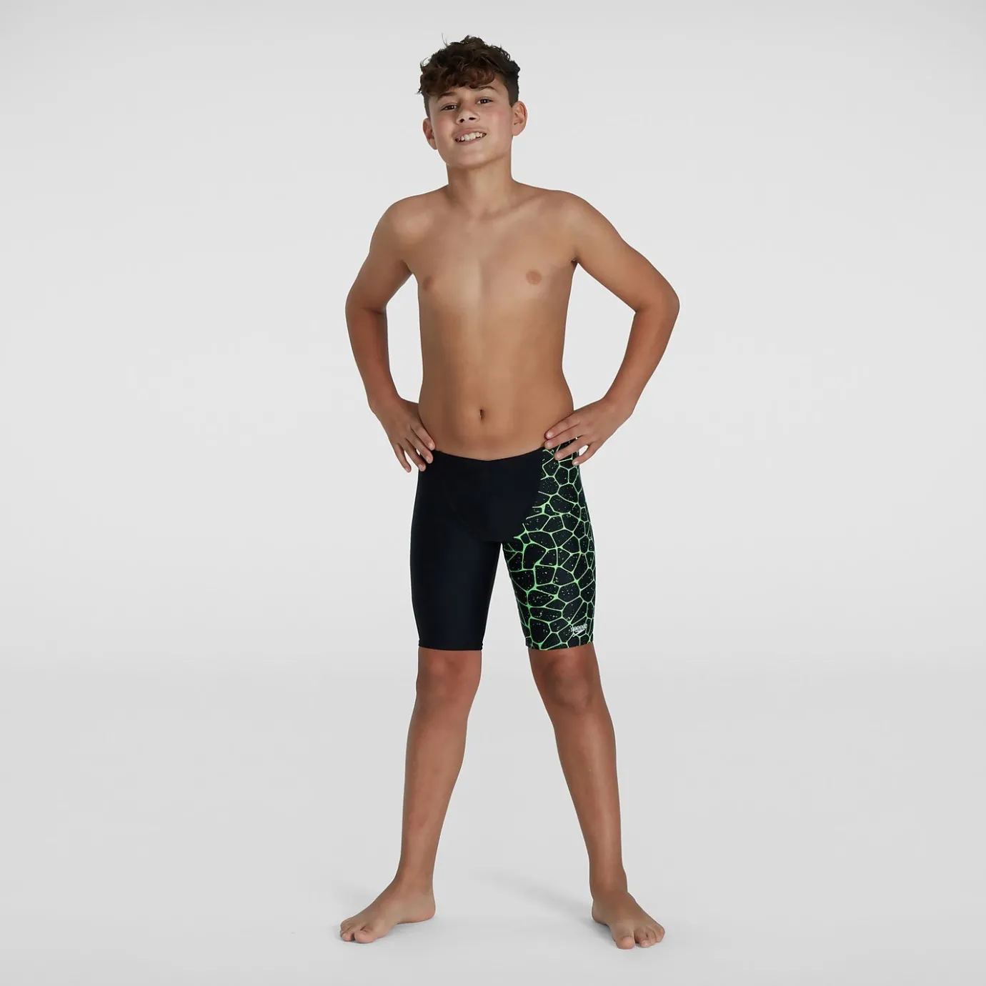 Boys' Digital Allover V Cut Jammer Black/Green*Speedo New