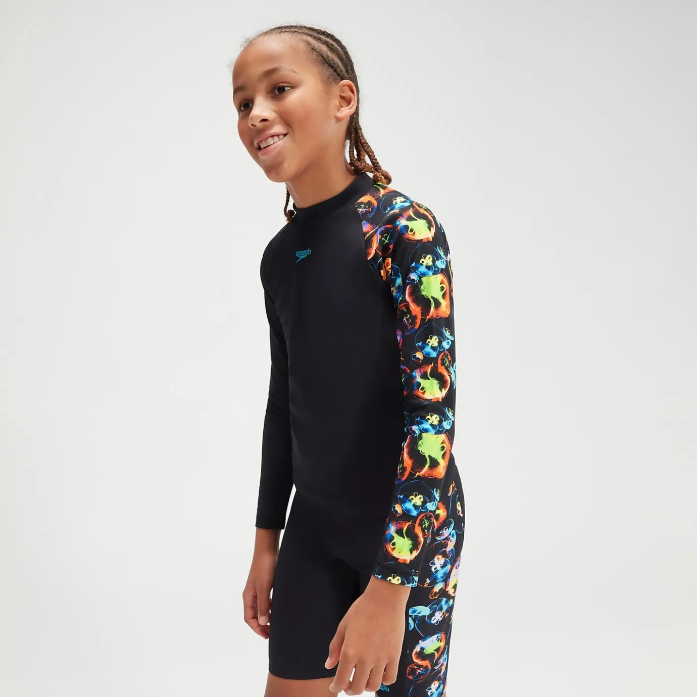 Boys' Printed Long Sleeve Rash Top Black/Blue*Speedo Discount