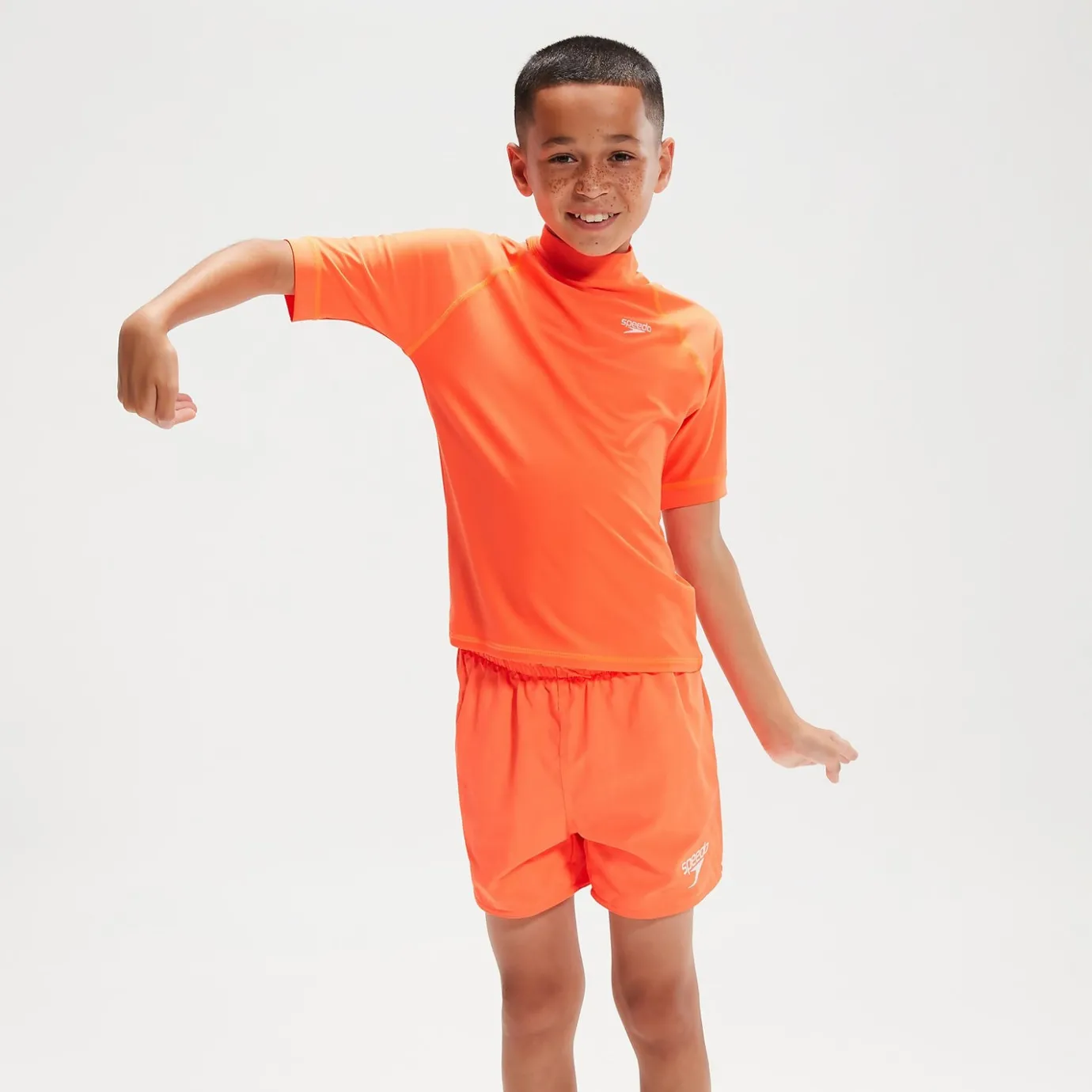Boys' Printed Short Sleeve Rash Top Orange*Speedo New