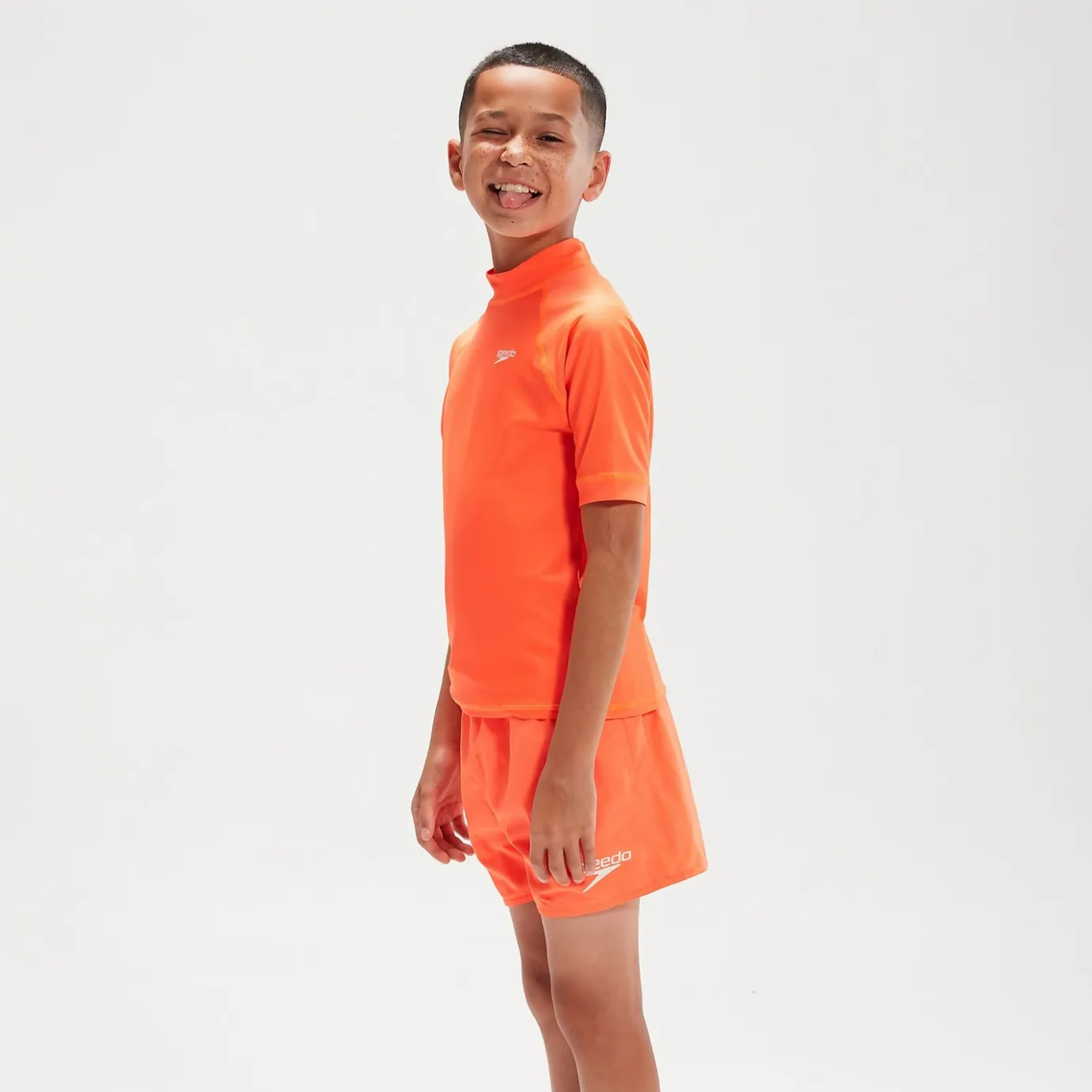 Boys' Printed Short Sleeve Rash Top Orange*Speedo New