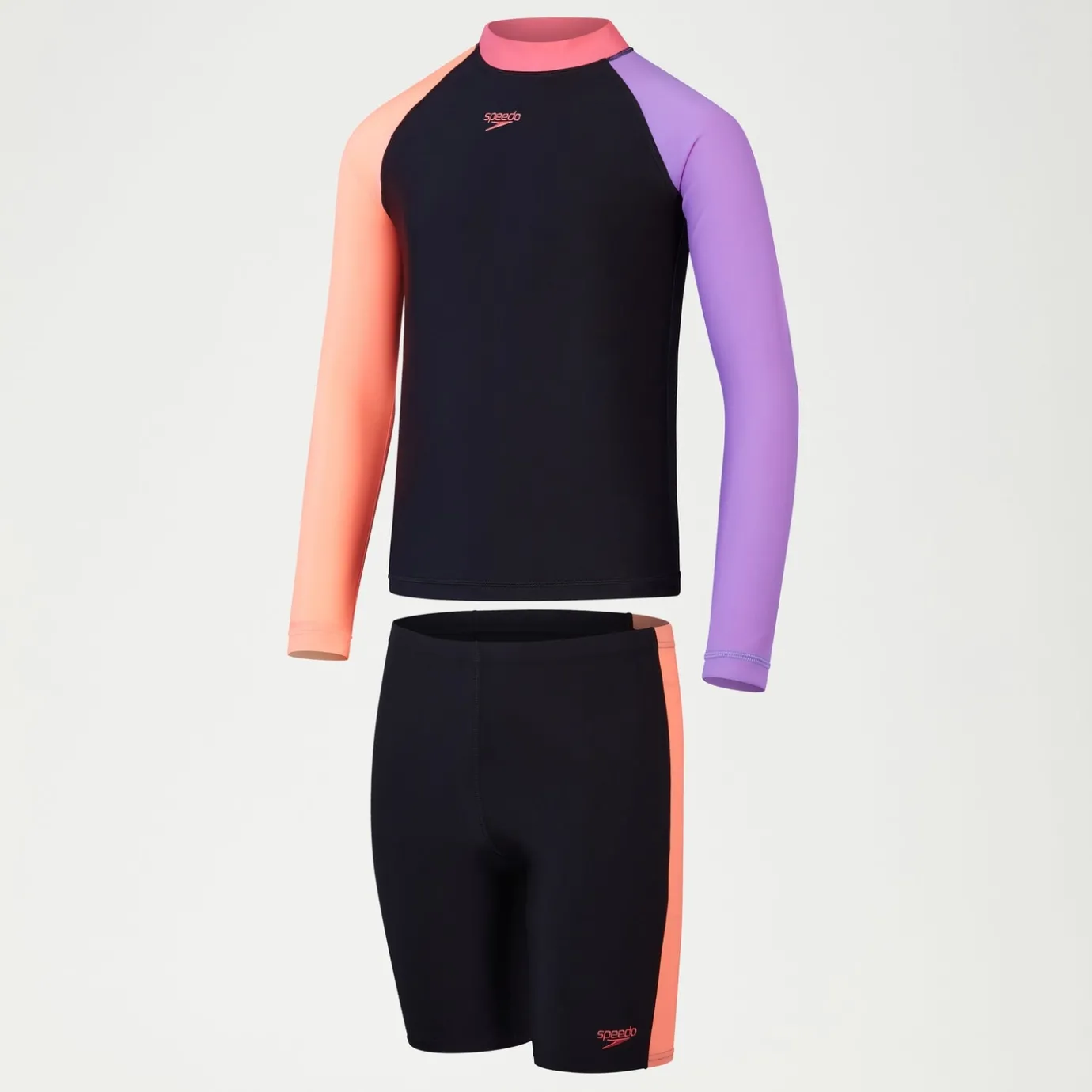 Girls Colourblock Rash Top & Jammer SetBlack/Coral*Speedo Clearance