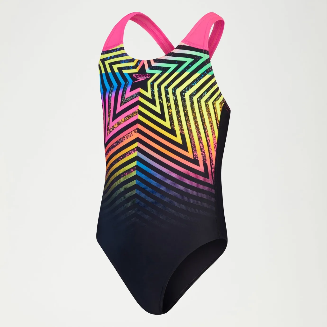 Girls Digital Placement Splashback Swimsuit Black/Yellow*Speedo Cheap