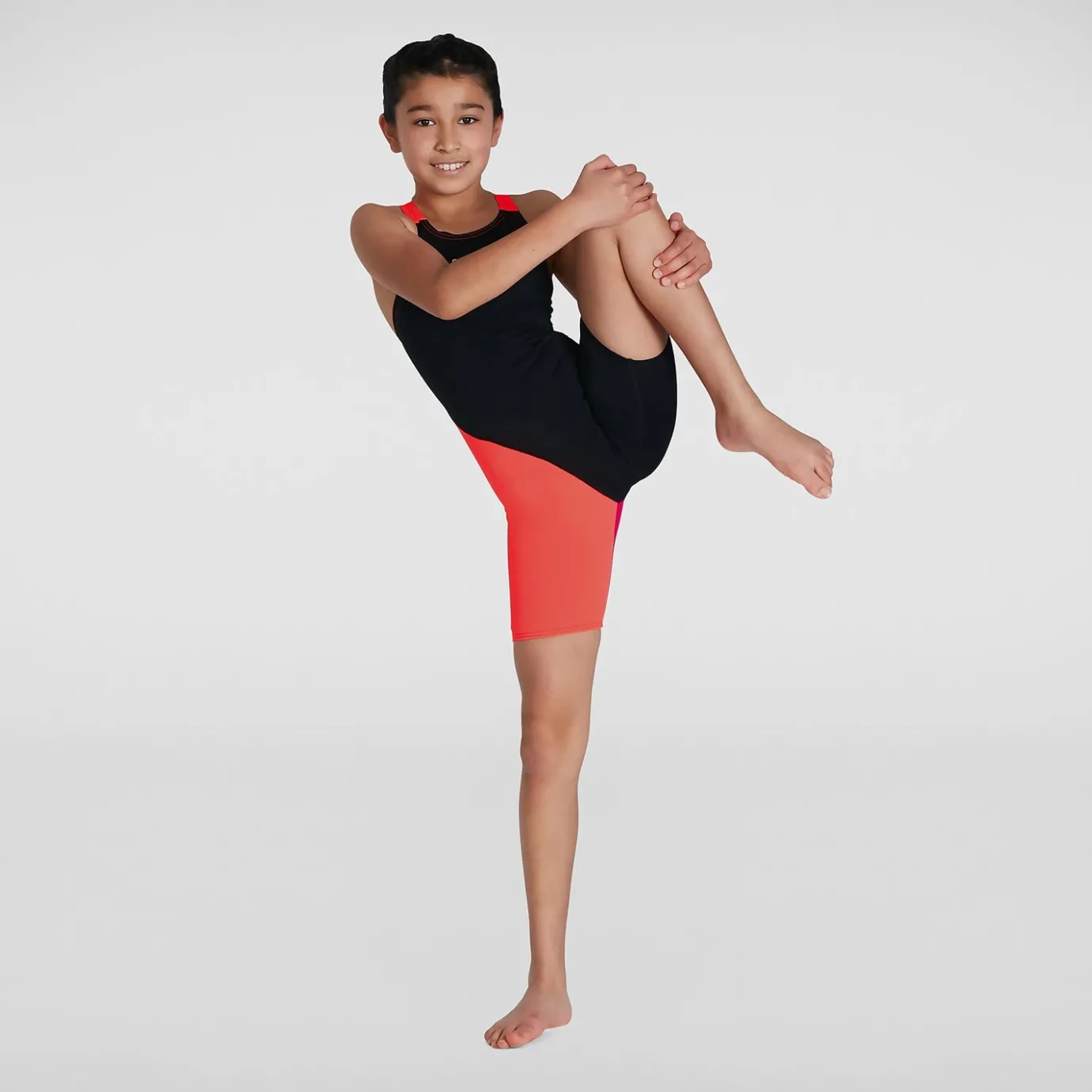 Girls' Fastskin Endurance+ Openback Kneeskin Black/Red*Speedo Clearance