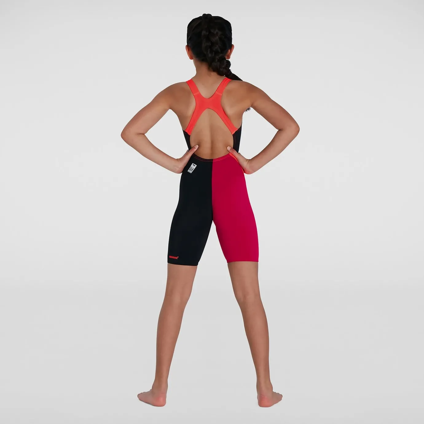 Girls' Fastskin Endurance+ Openback Kneeskin Black/Red*Speedo Clearance