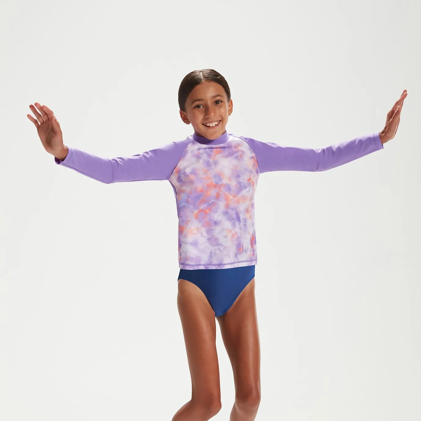 Girls' Long Sleeve Rash Top Lilac/White*Speedo Cheap
