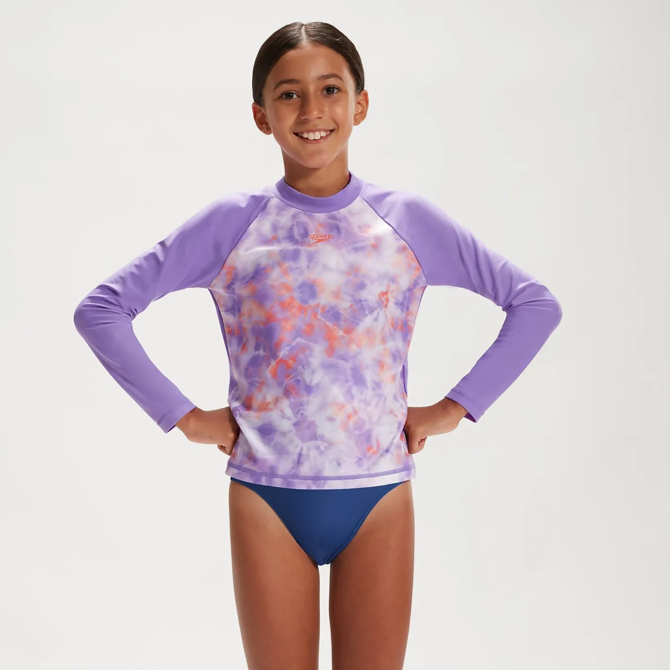 Girls' Long Sleeve Rash Top Lilac/White*Speedo Cheap