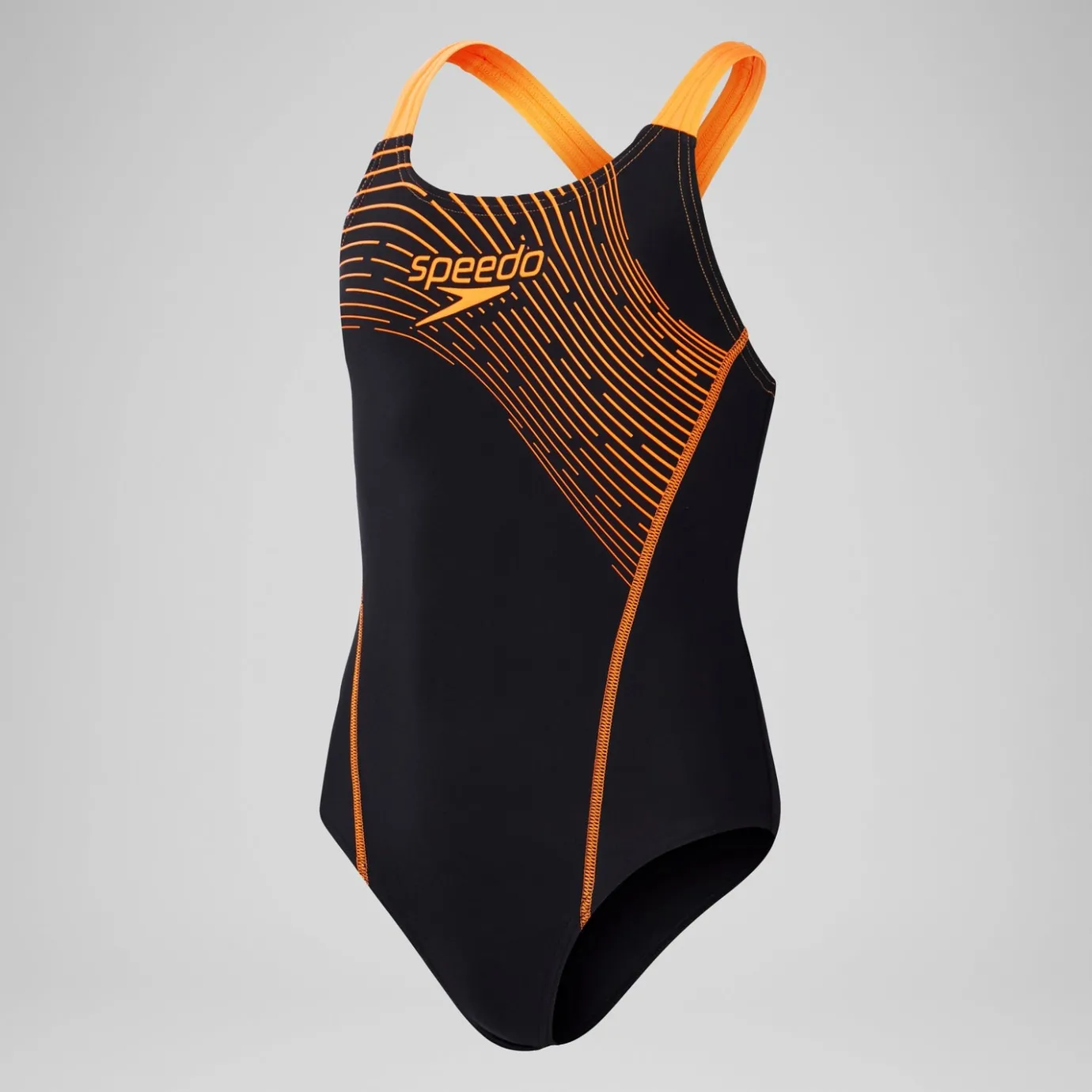 Girls' Medley Logo Swimsuit Black/Orange*Speedo New