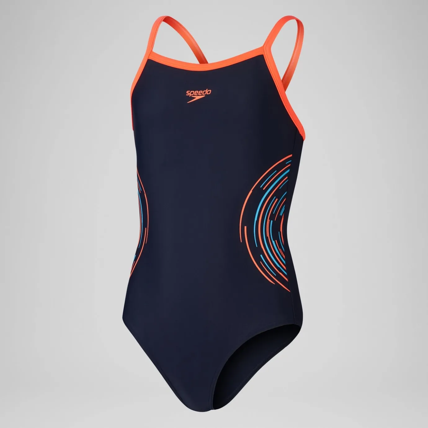 Girls' Plastisol Placement Thinstrap Muscleback Swimsuit Navy/Red*Speedo Outlet