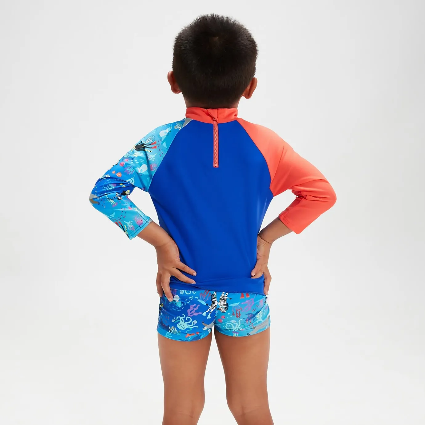 Infant Boys' Long Sleeve Printed Rash Top Coral/Blue*Speedo Discount