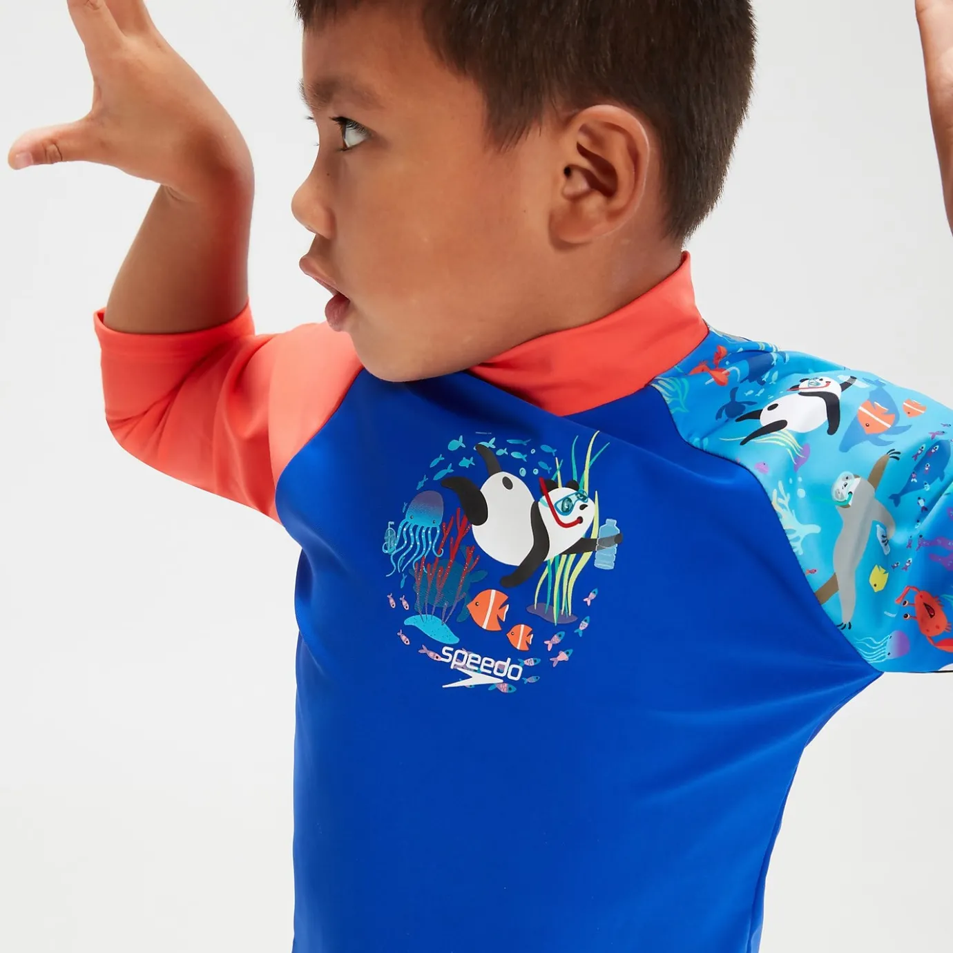 Infant Boys' Long Sleeve Printed Rash Top Coral/Blue*Speedo Discount