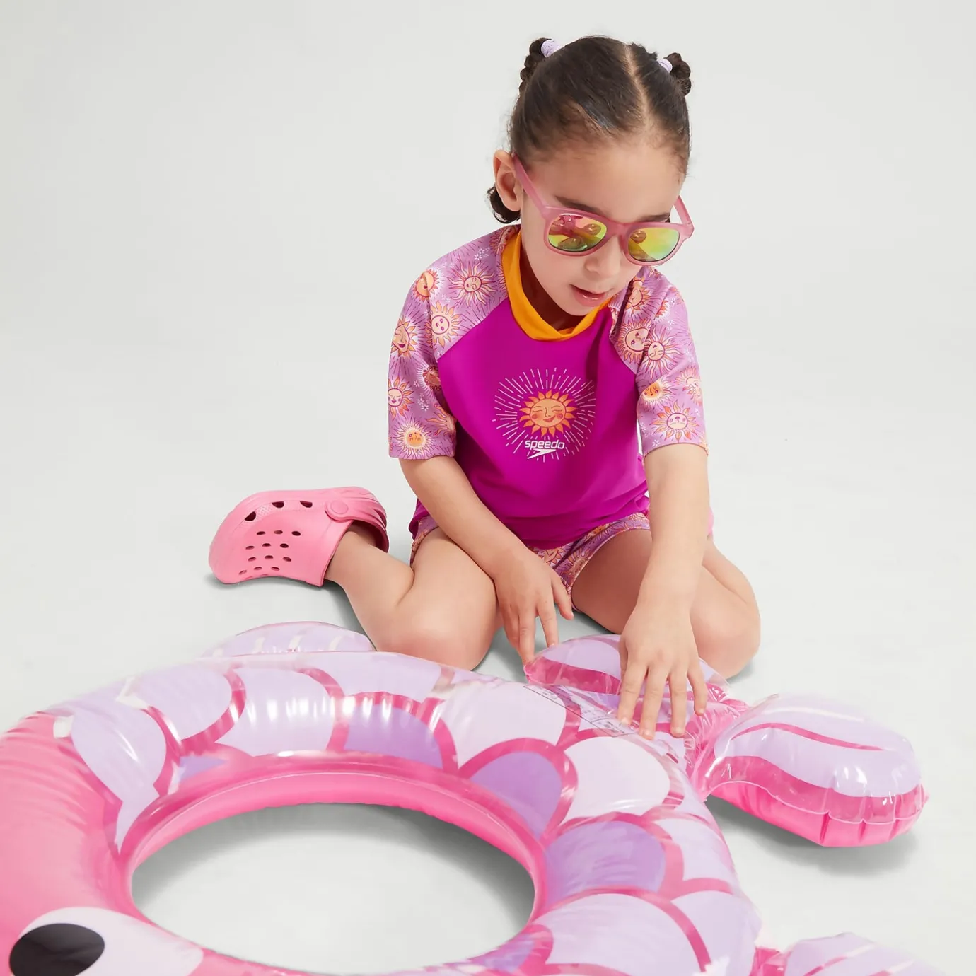 Infant Girls' Digital Short Sleeve Rash Top Set Purple/Yellow*Speedo Discount