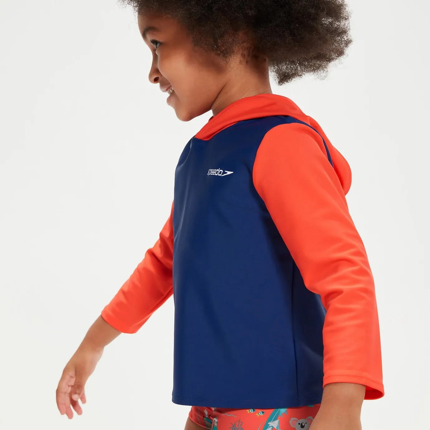Infant Unisex Learn To Swim Essential Hooded Rash Top Blue/Coral*Speedo Discount