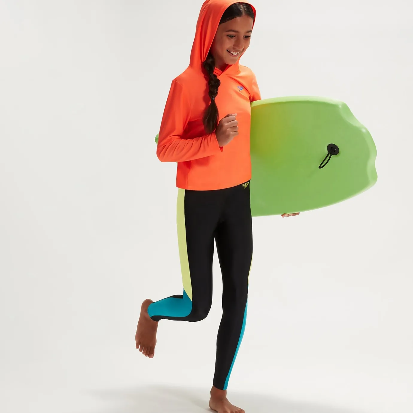 Junior Unisex Hooded Long Sleeve Rash Top Orange/Blue*Speedo Sale