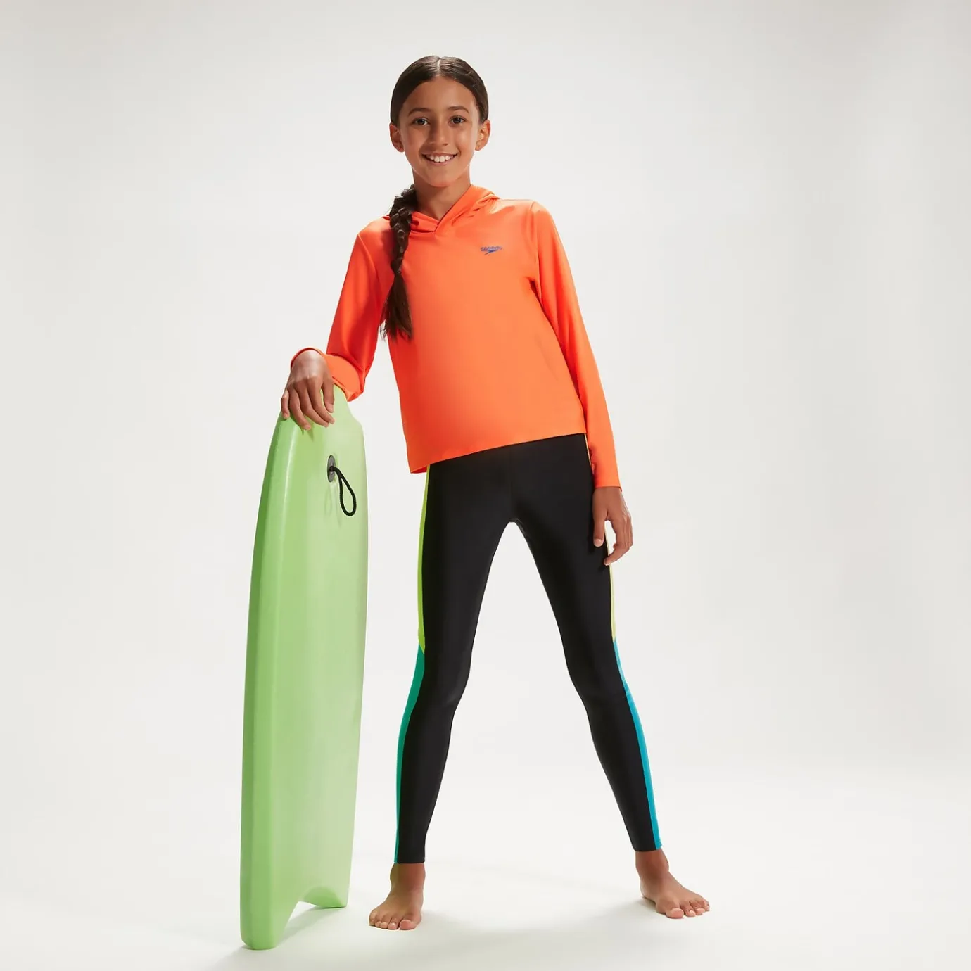 Junior Unisex Hooded Long Sleeve Rash Top Orange/Blue*Speedo Sale