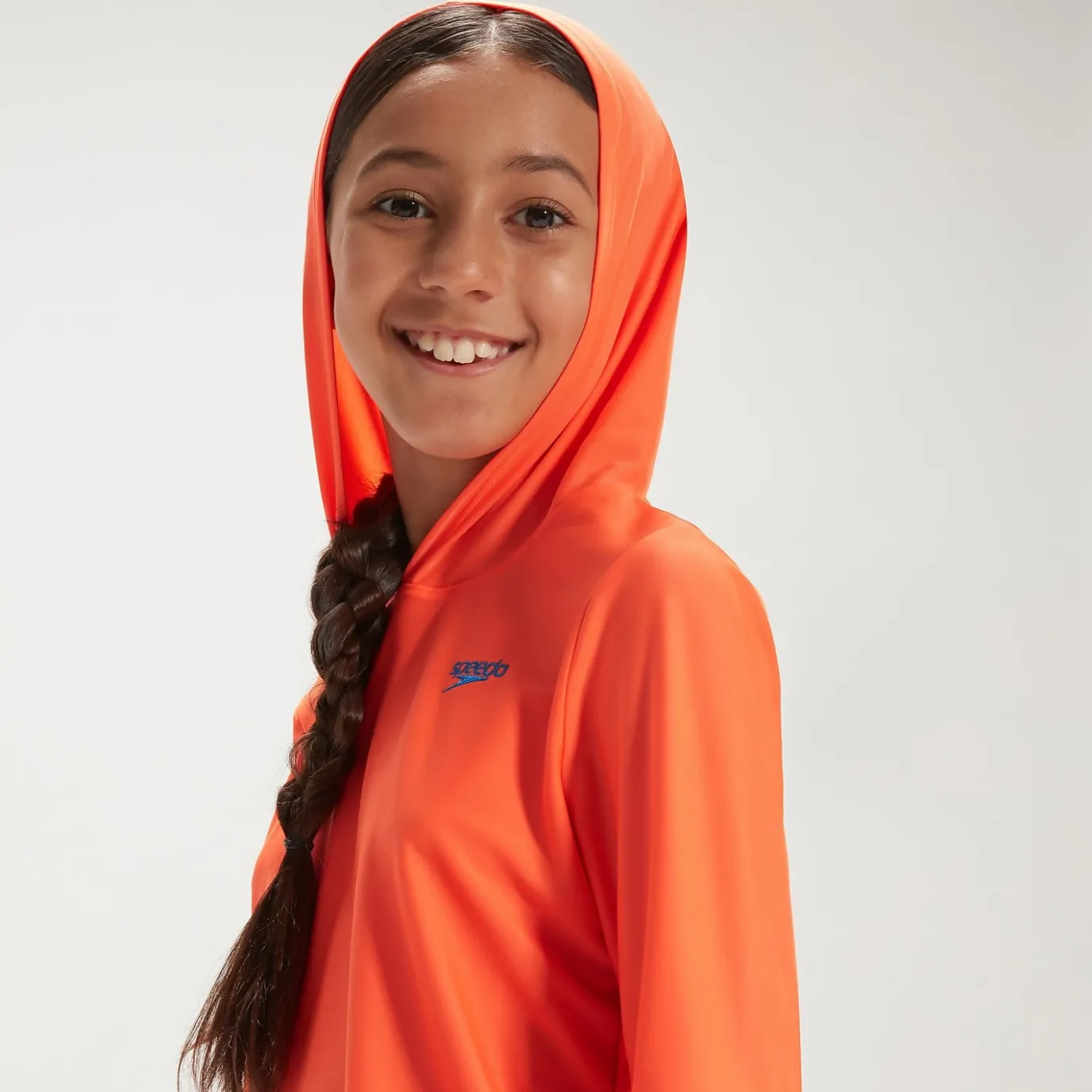 Junior Unisex Hooded Long Sleeve Rash Top Orange/Blue*Speedo Sale