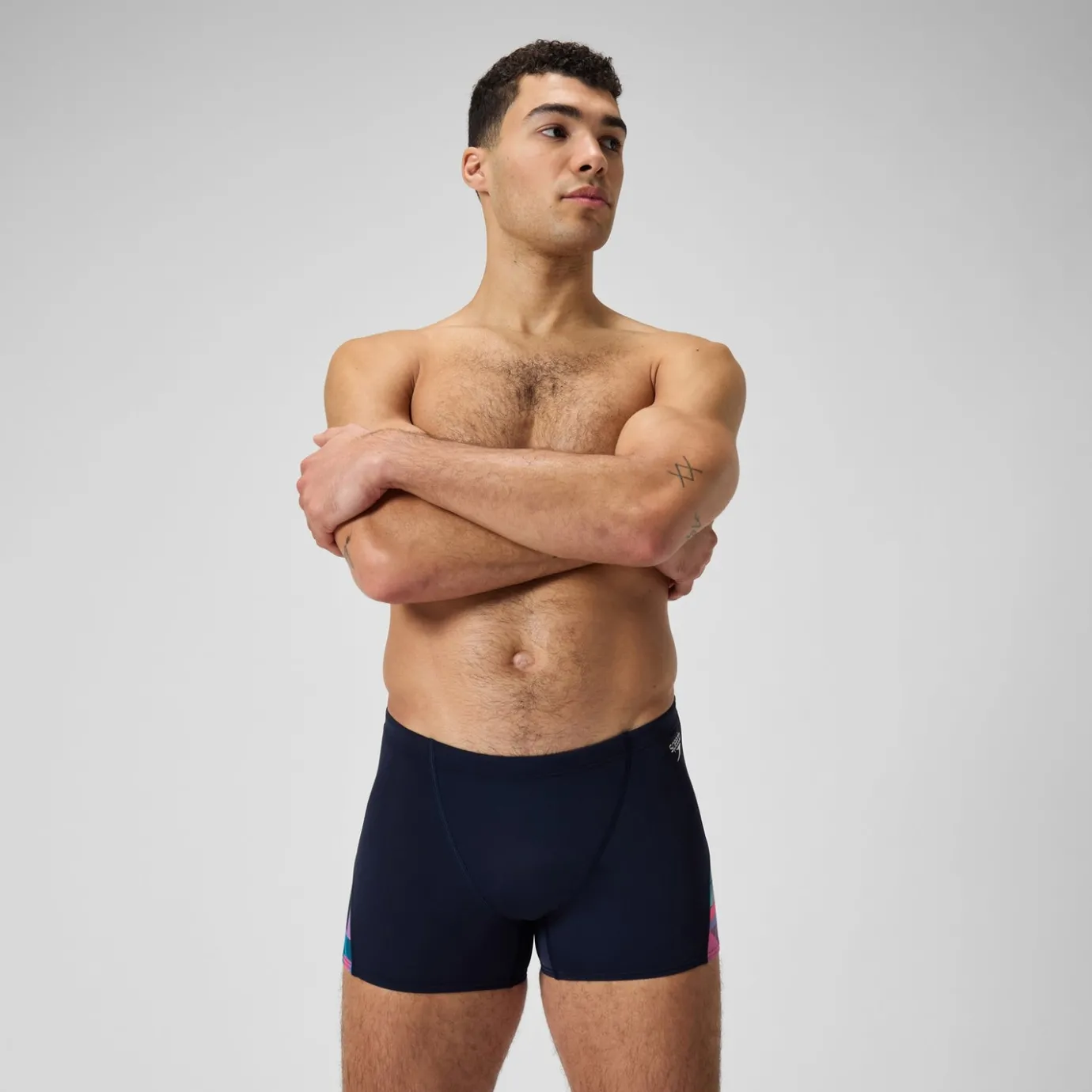 Men's Club Training Allover Digi V-Cut Aquashort Navy/Red*Speedo New