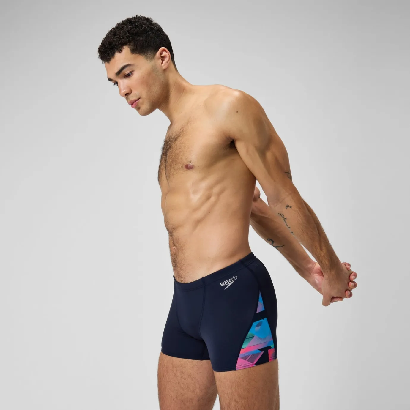Men's Club Training Allover Digi V-Cut Aquashort Navy/Red*Speedo New