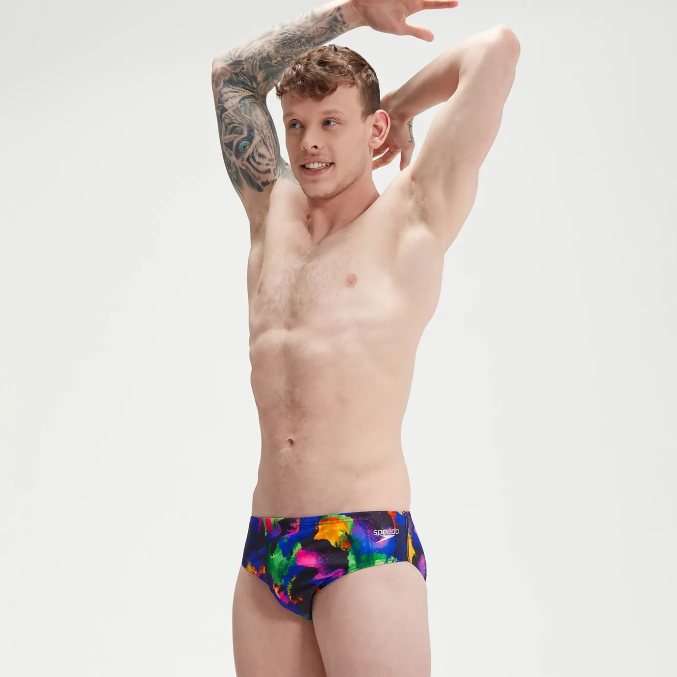 Men's Club Training 8cm Allover Digital Brief Black/Mango*Speedo Online