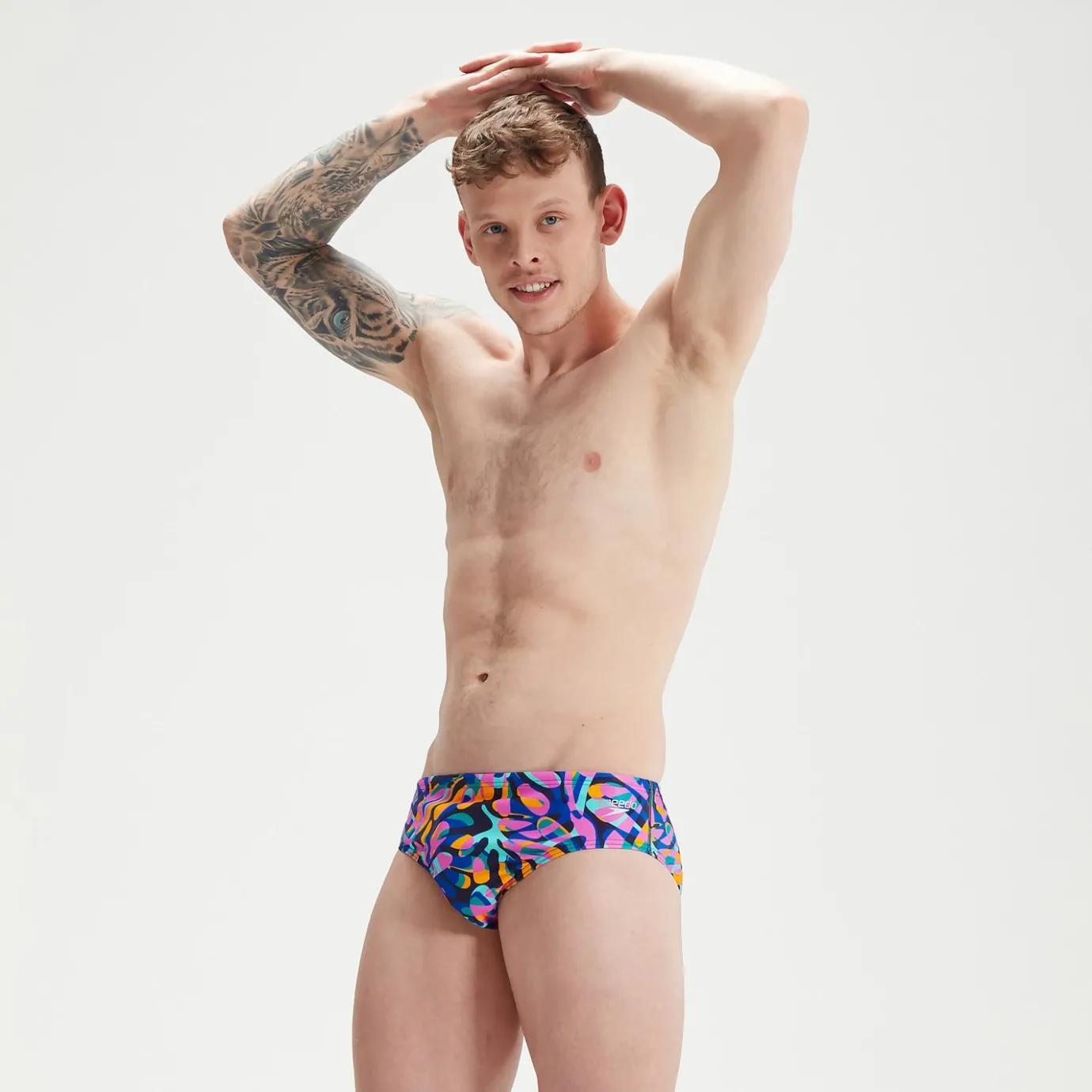 Men's Club Training 8cm Allover Digital Brief Blue/Mango*Speedo Hot
