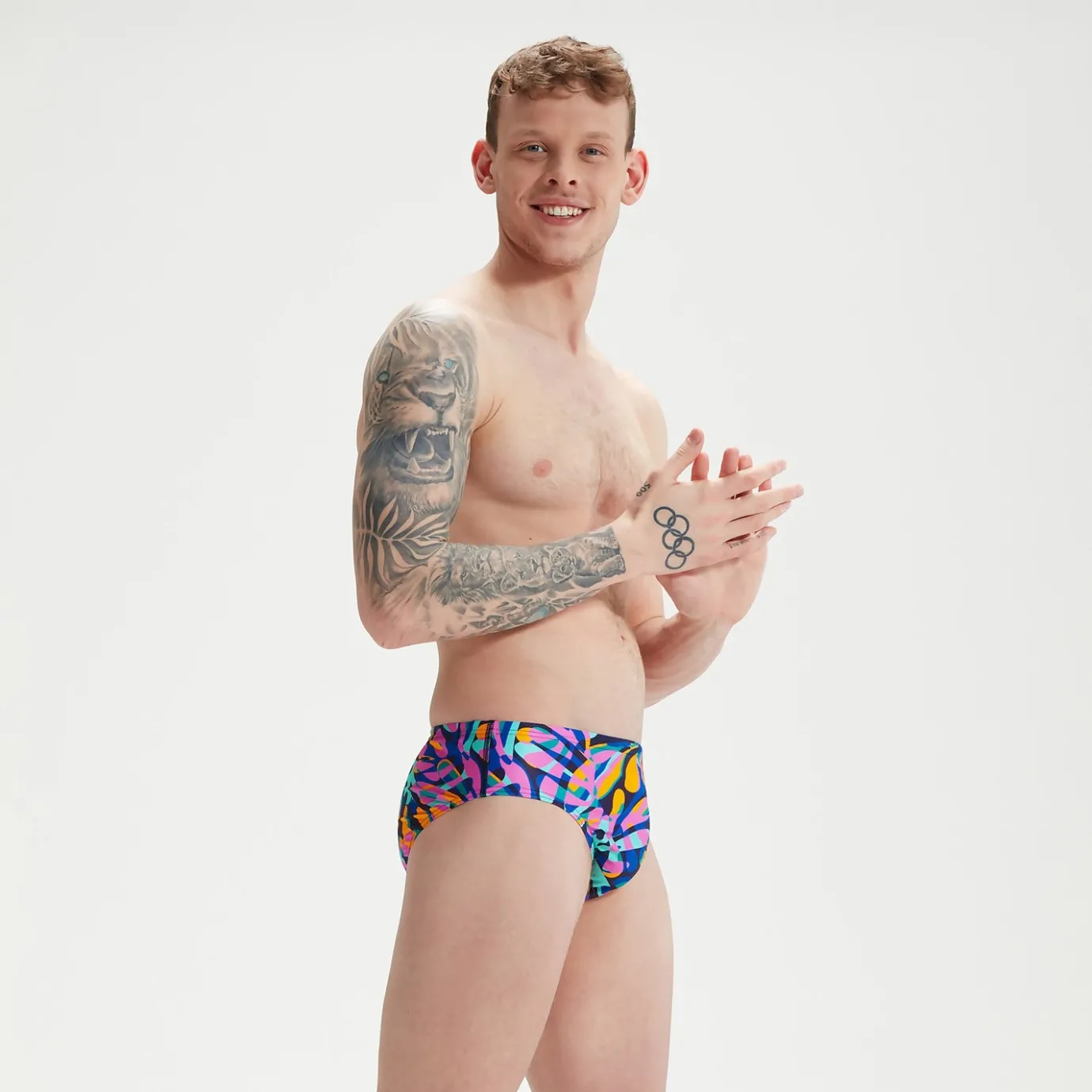 Men's Club Training 8cm Allover Digital Brief Blue/Mango*Speedo Hot