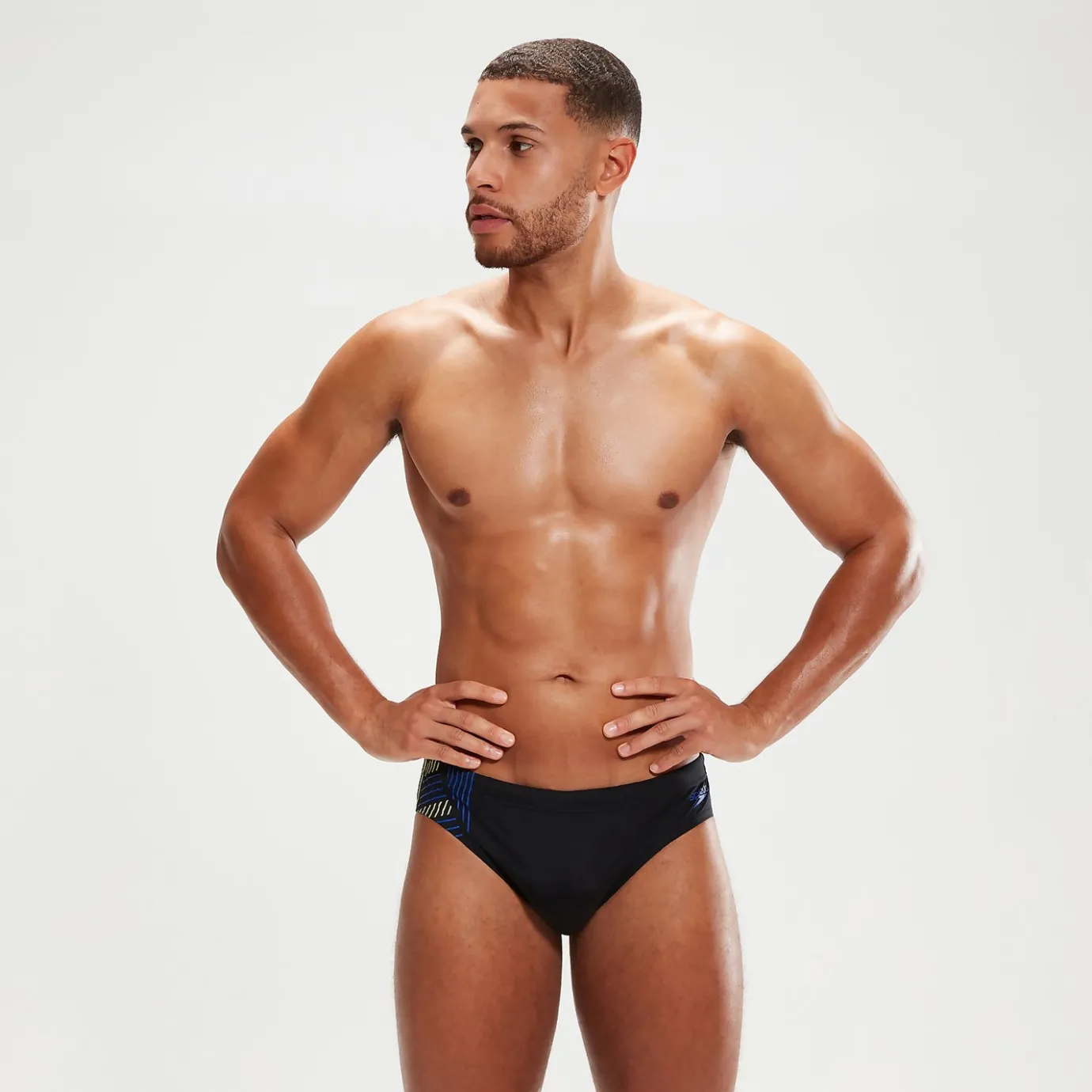 Men's 7cm Tech Panel Brief Black/Blue*Speedo Cheap