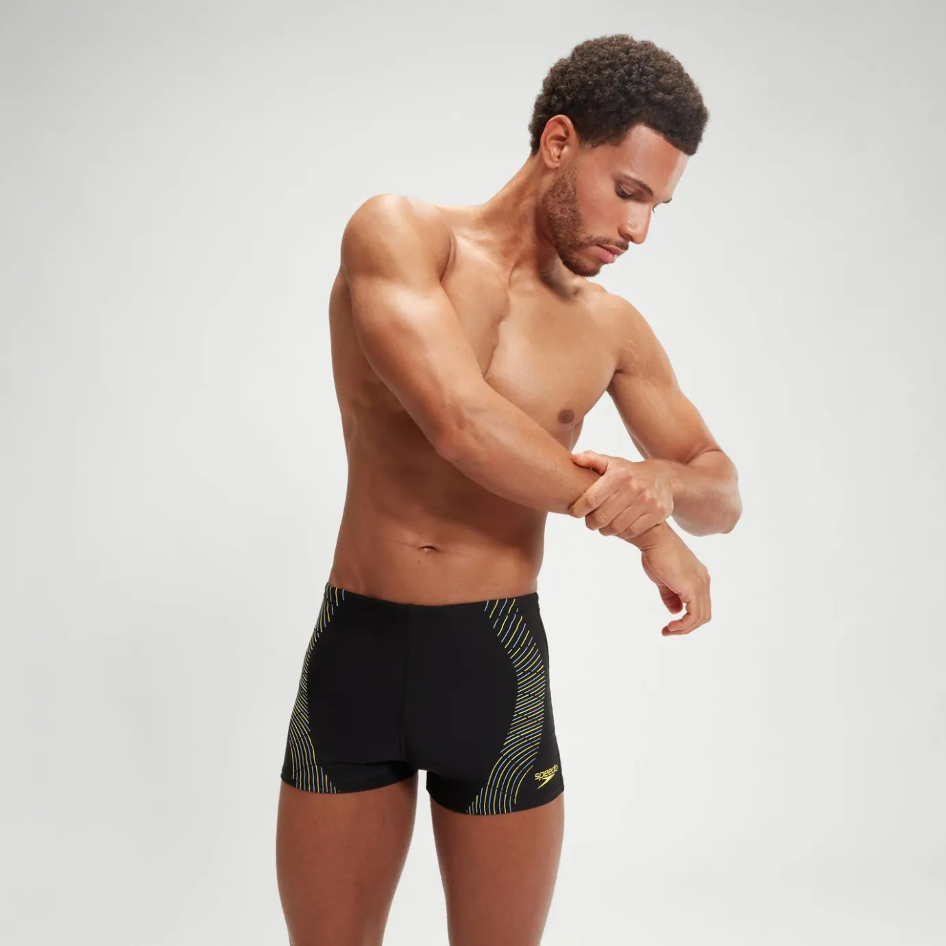 Men's Duo Logo Print Aquashorts Black/Yellow*Speedo Clearance