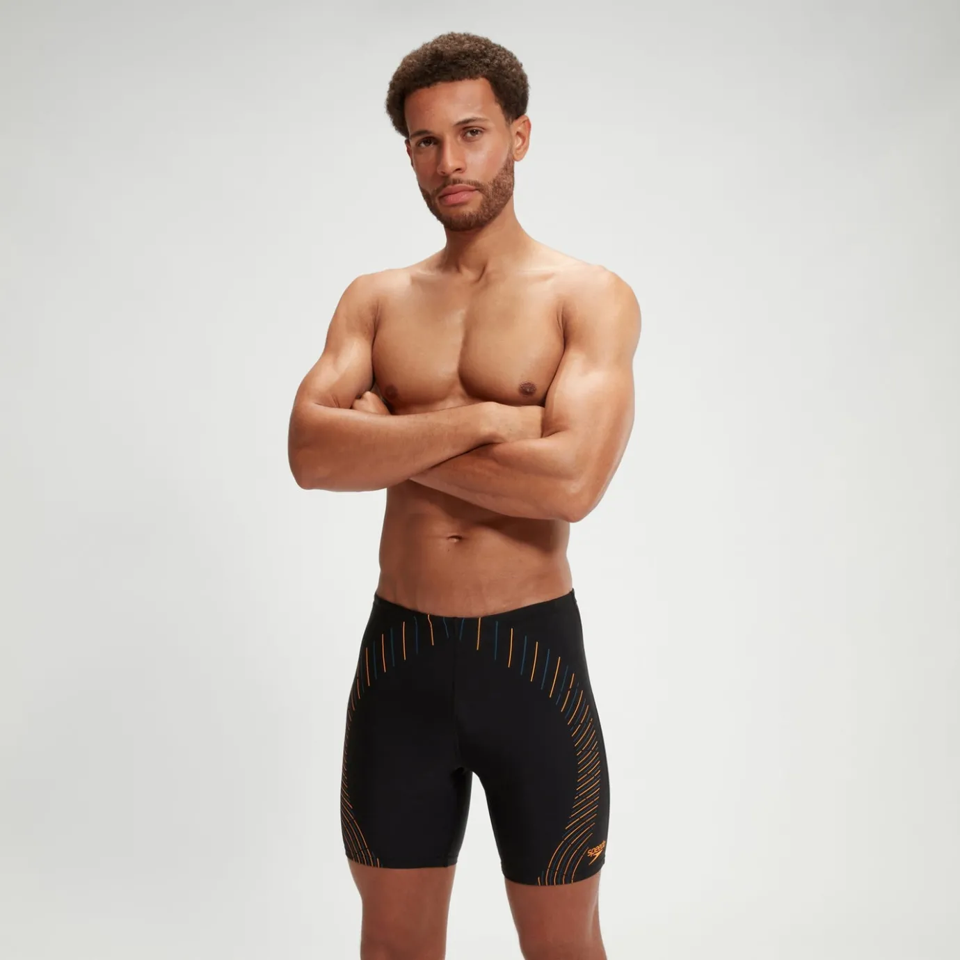 Men's Duo Logo Print Mid Jammer Black/Orange*Speedo Flash Sale