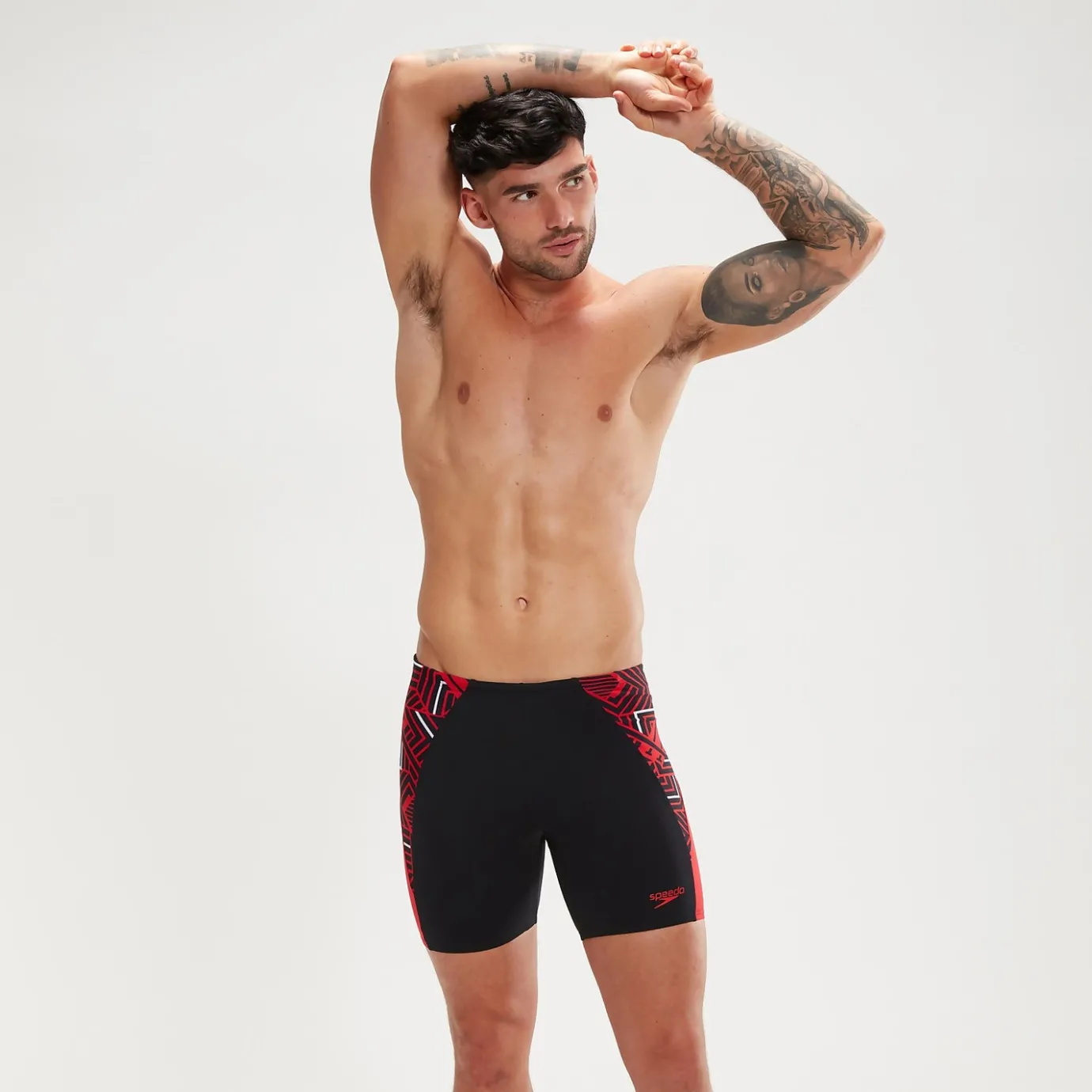Men's Endurance+ Splice Mid Jammer Black/Red*Speedo Best