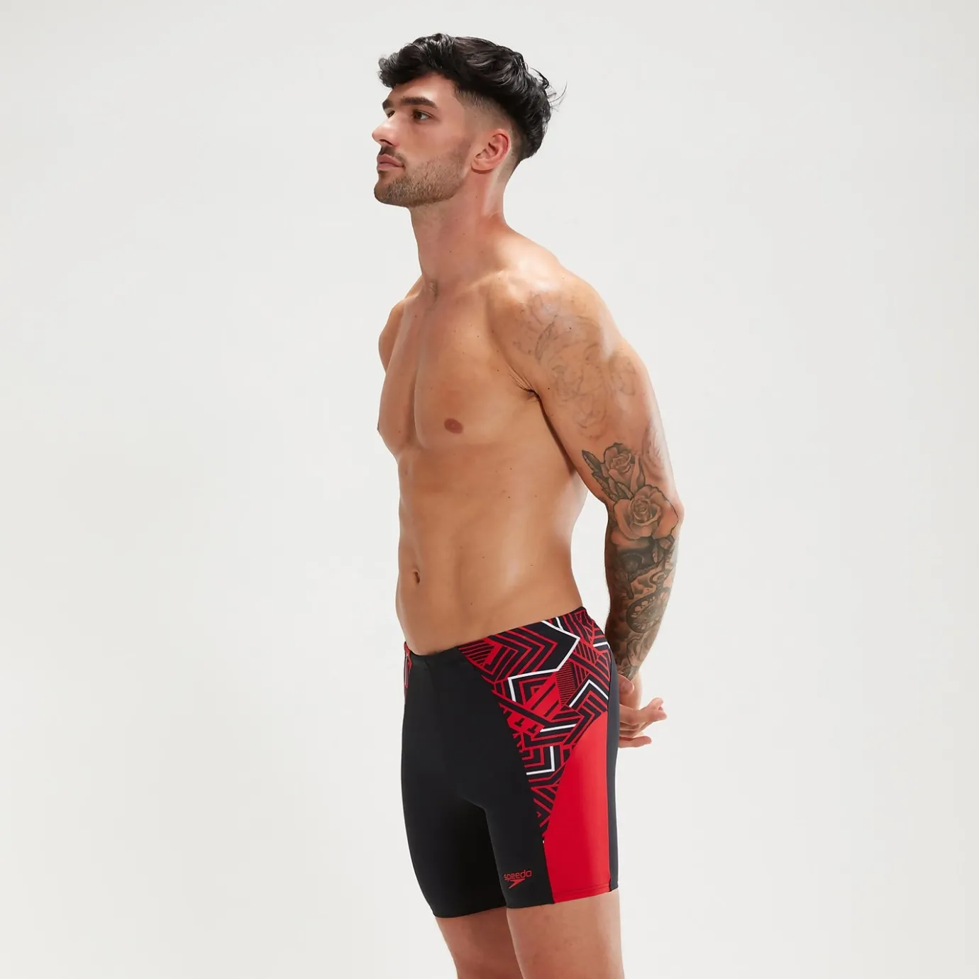 Men's Endurance+ Splice Mid Jammer Black/Red*Speedo Best