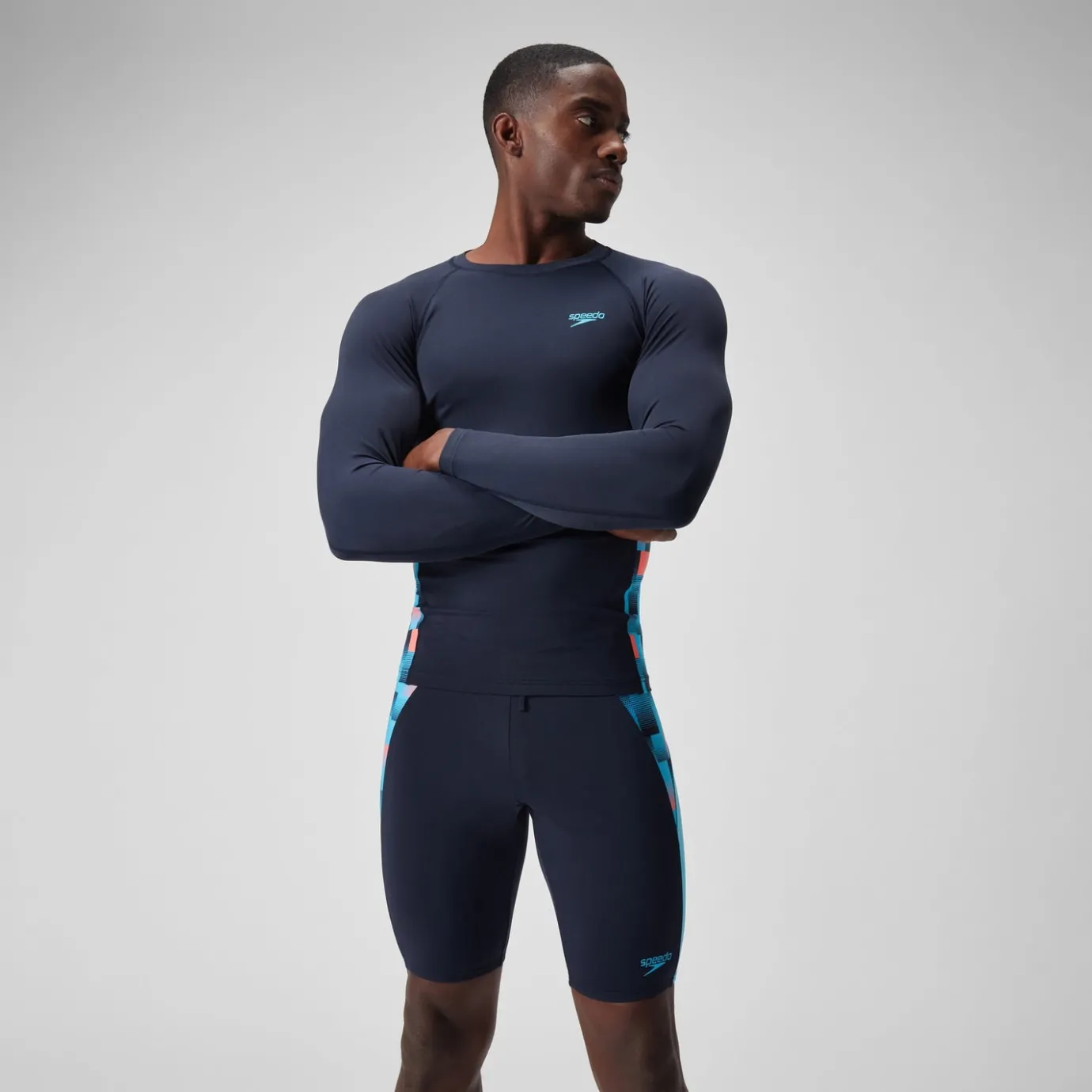 Men's Endurance+ Splice Rash Top Navy/Blue*Speedo Best Sale