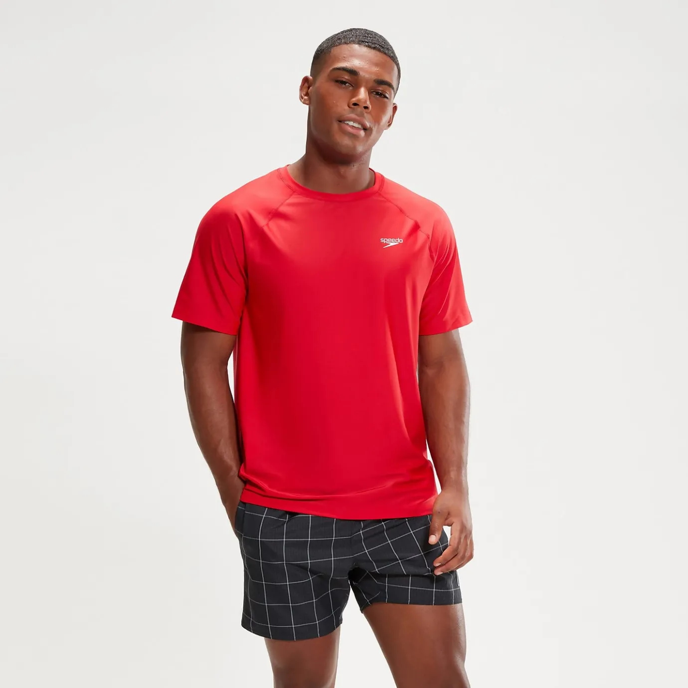 Men's Essential Short Sleeve Swim Top Red*Speedo Outlet