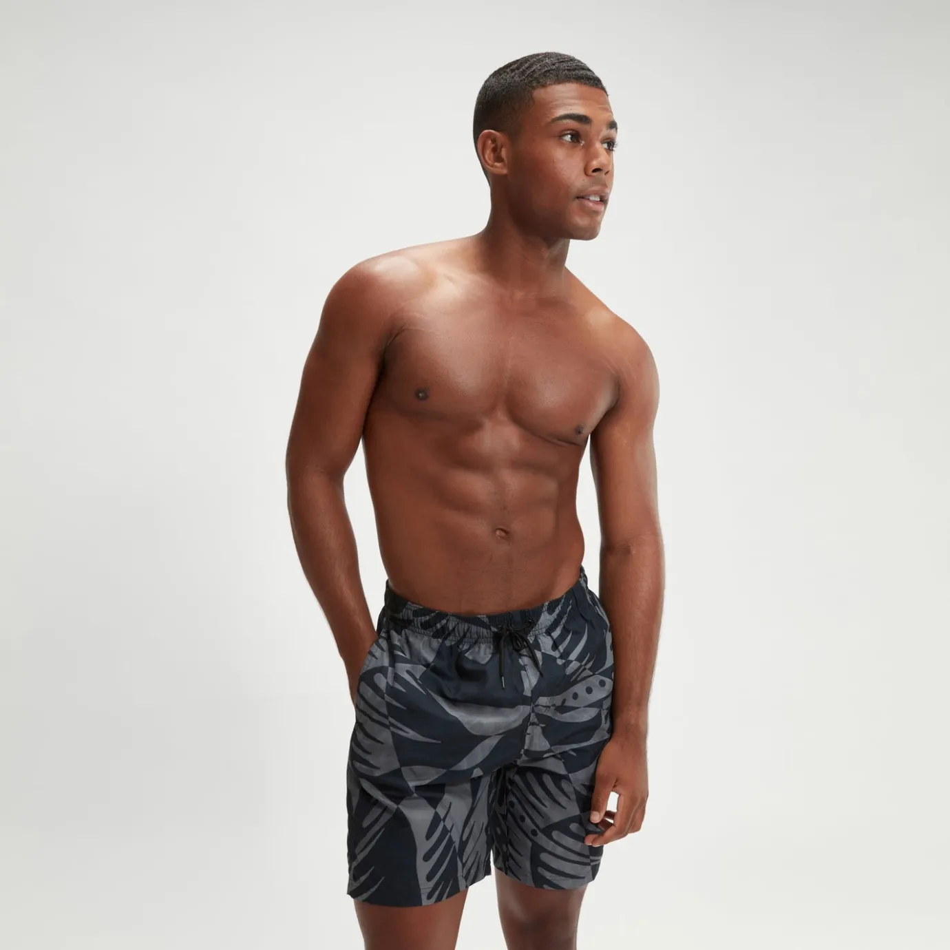 Men's Printed Leisure 18" Swim Shorts Black/Grey*Speedo Cheap