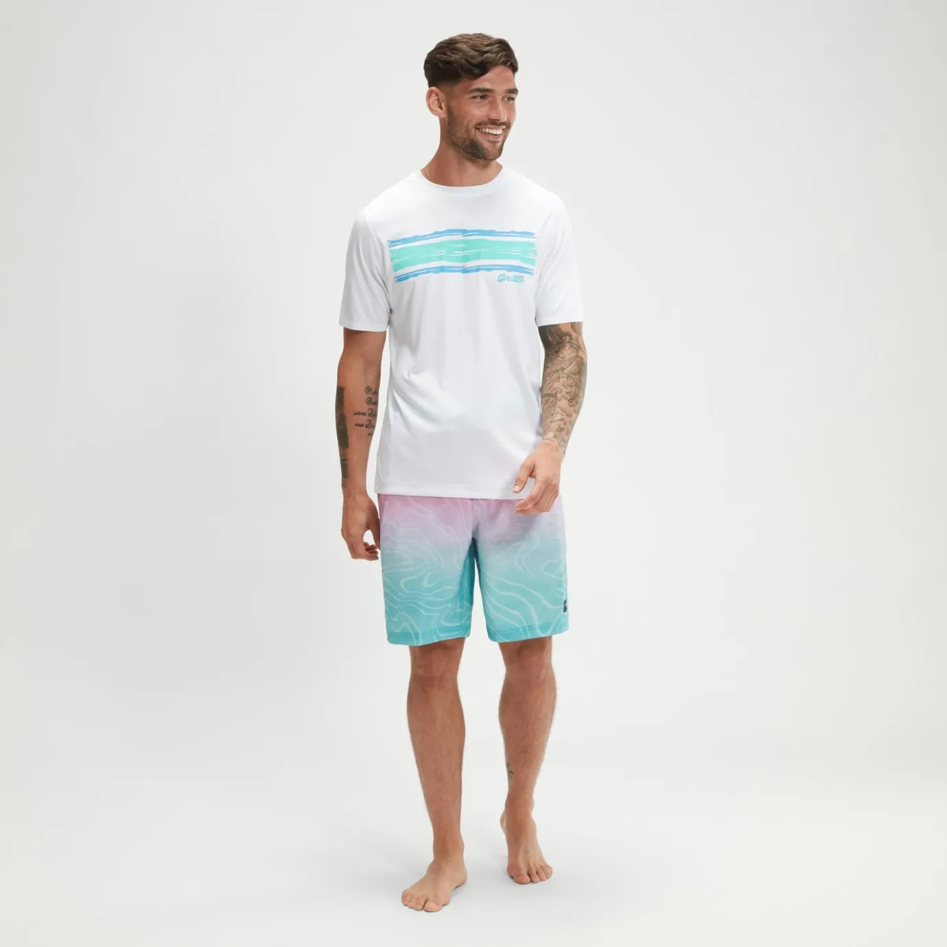 Men's Short Sleeve Graphic Swim Shirt White/Blue*Speedo Online
