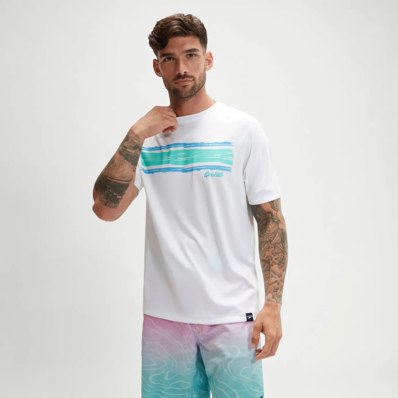 Men's Short Sleeve Graphic Swim Shirt White/Blue*Speedo Online