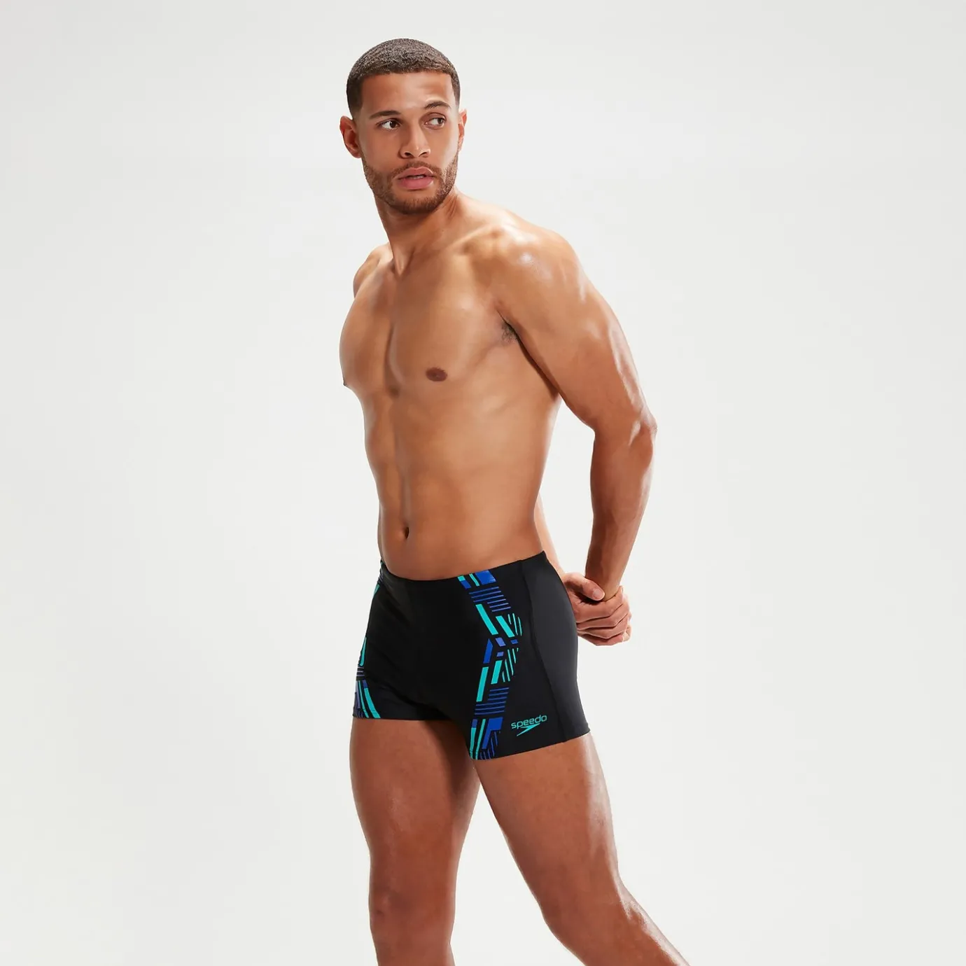 Men's Tech Print Aquashorts Black/Blue*Speedo Flash Sale