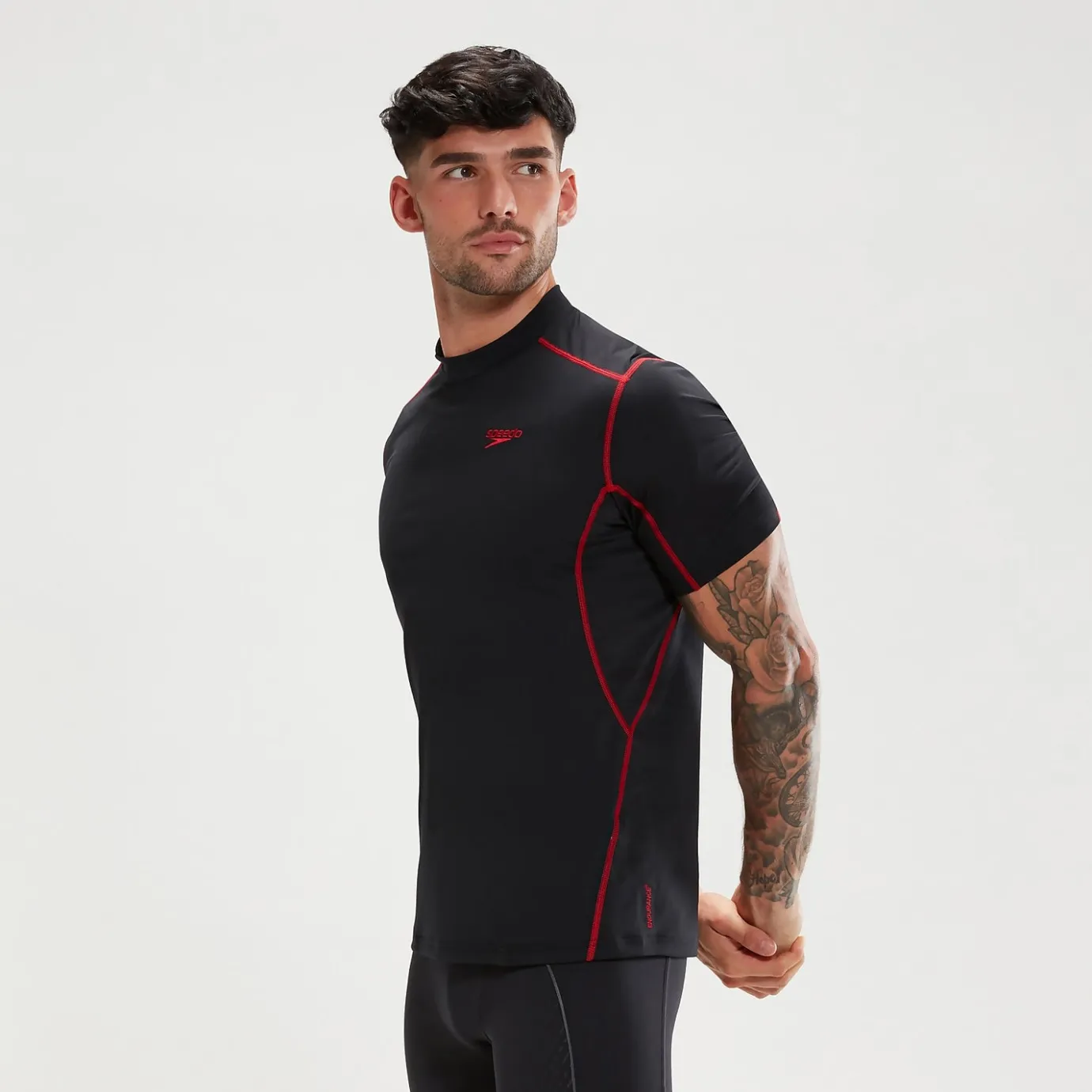 Men's Tech Short Sleeve Rash Top Black/Red*Speedo Clearance