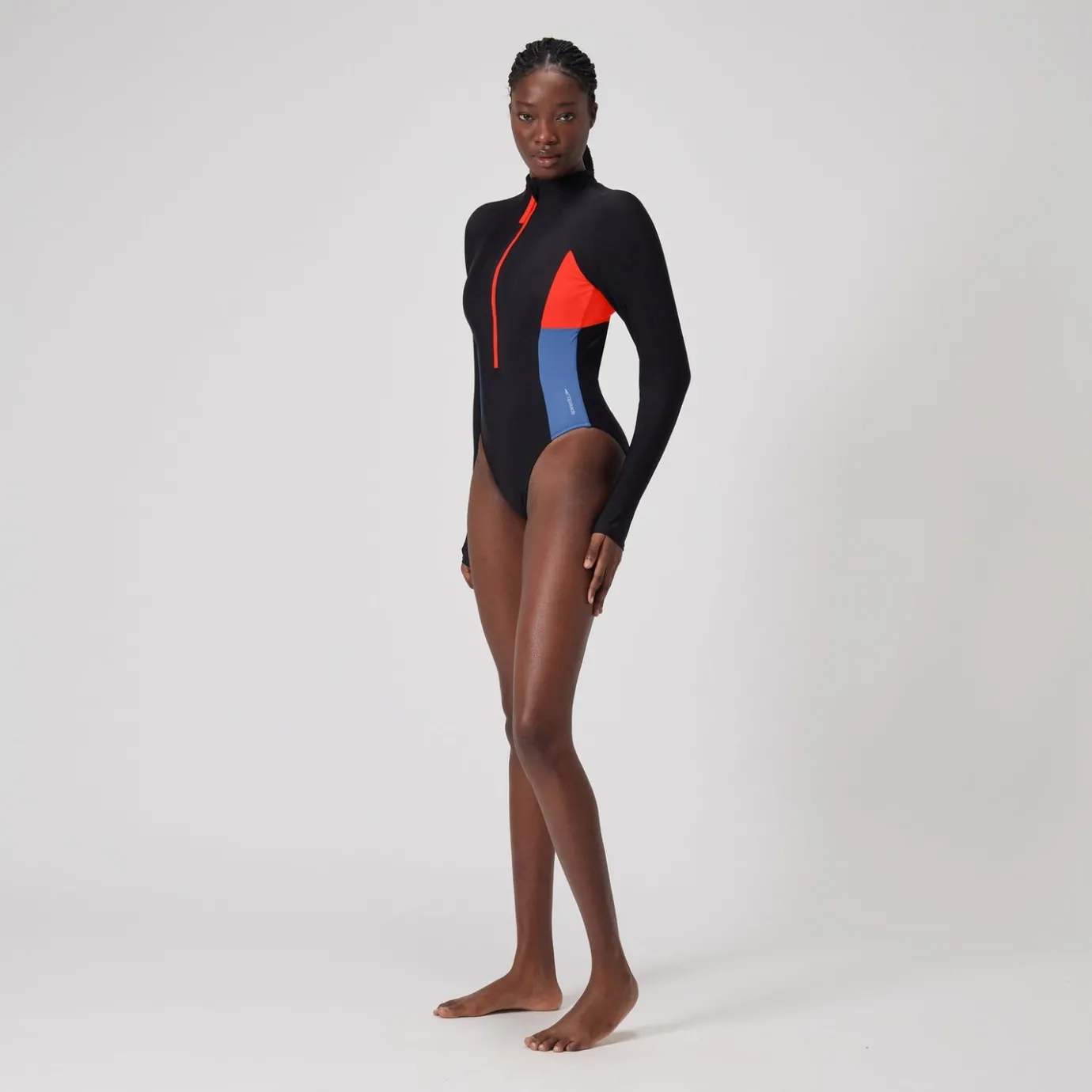 womens_colourblock_long_sleeve_zip_swimsuit_blackred_3.webp Women's Colourblock Long Sleeve Zip Swimsuit Black/Red*Speedo Outlet