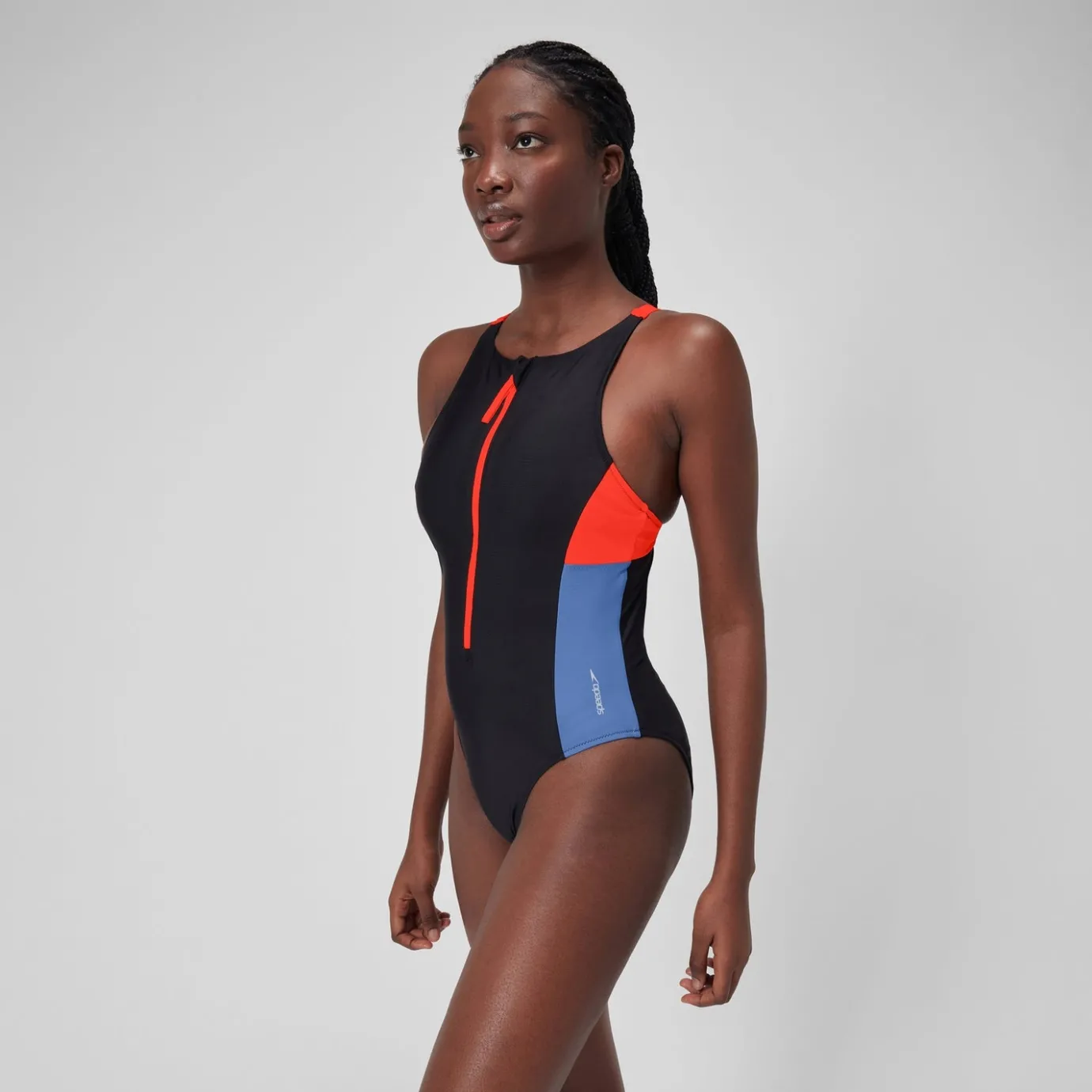Women's Colourblock Zip Swimsuit Black/Red*Speedo Clearance