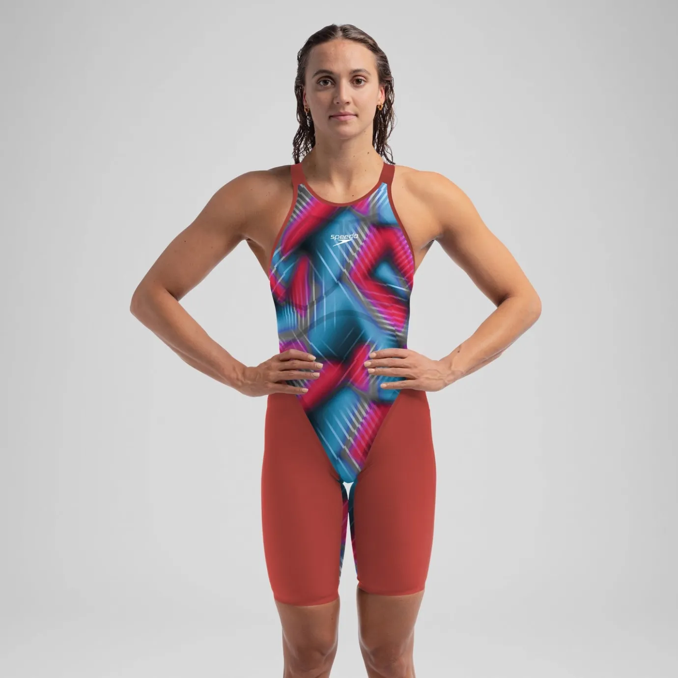 Women's Fastskin LZR Pure Valor 2.0 Openback Kneeskin Red/Blue*Speedo Clearance