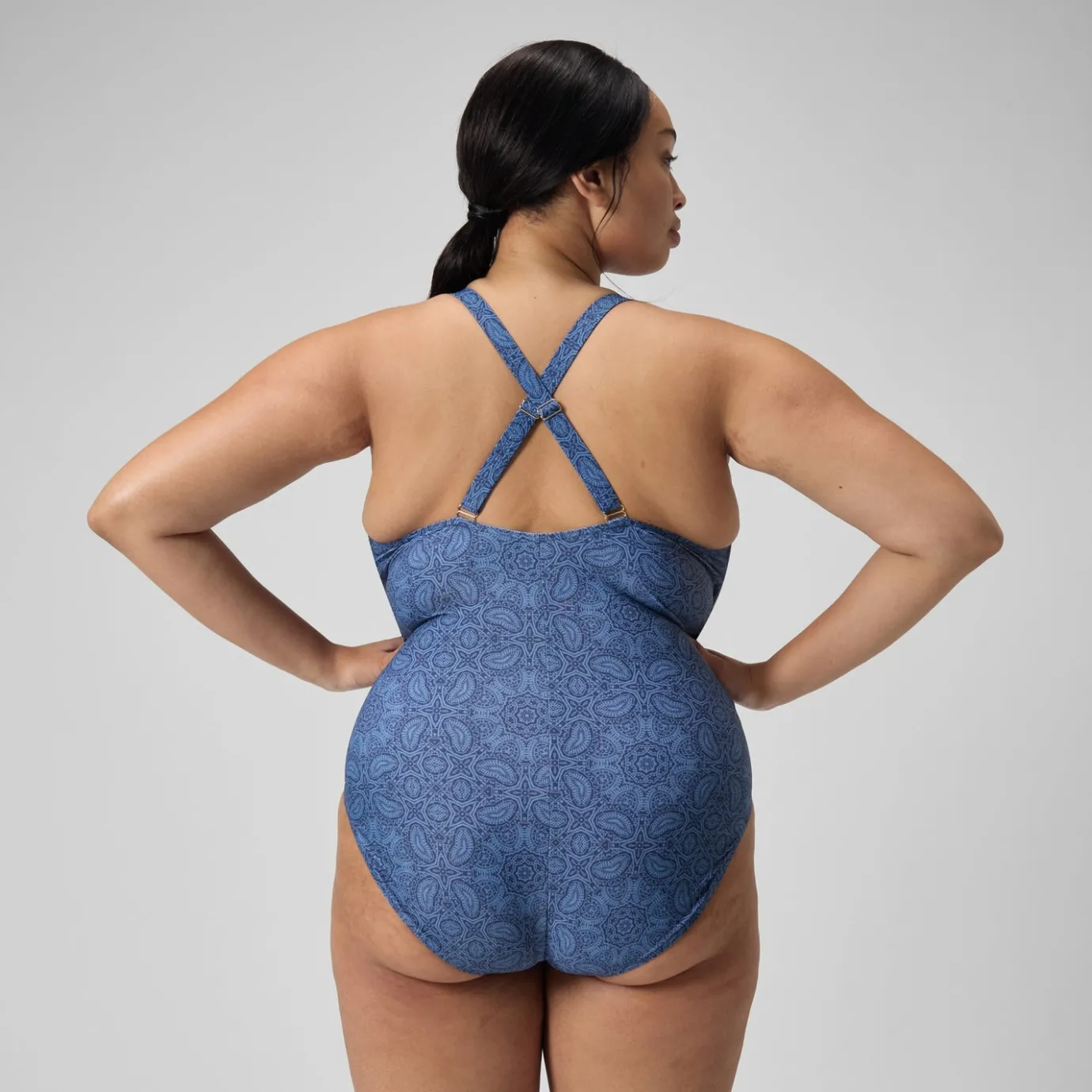 Women's Plus Size Shaping Printed V Neck Swimsuit Navy/Blue*Speedo Discount