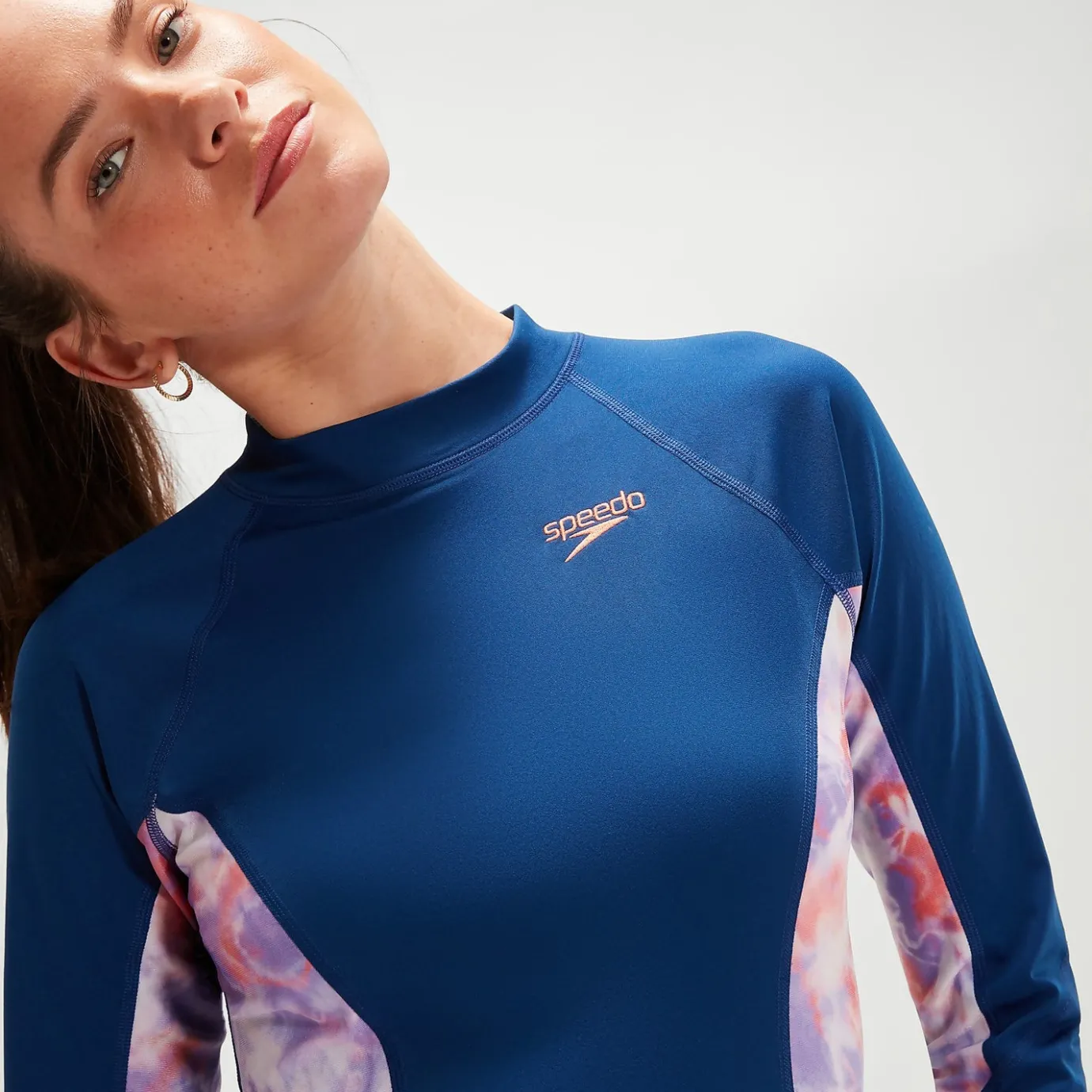 Women's Printed Long Sleeve Rash Top Blue/Coral*Speedo Outlet