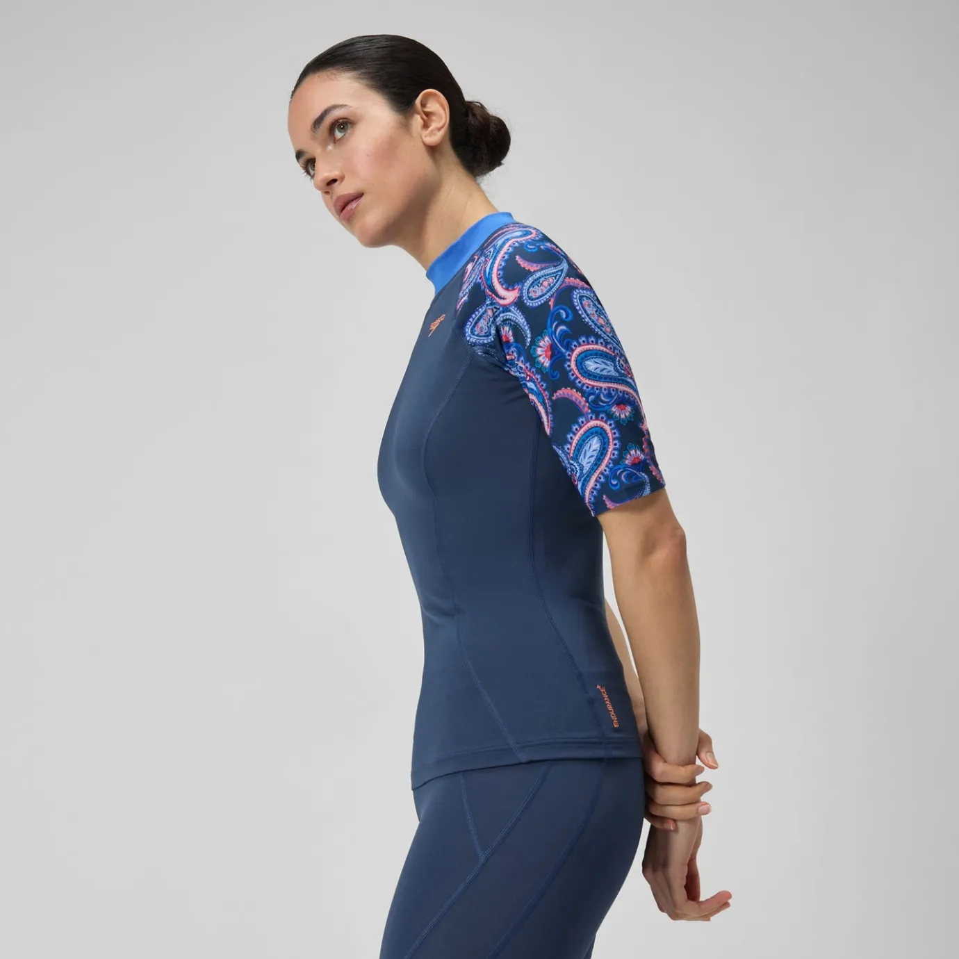 Women's Printed Short Sleeve Rash Top Navy/Blue*Speedo New