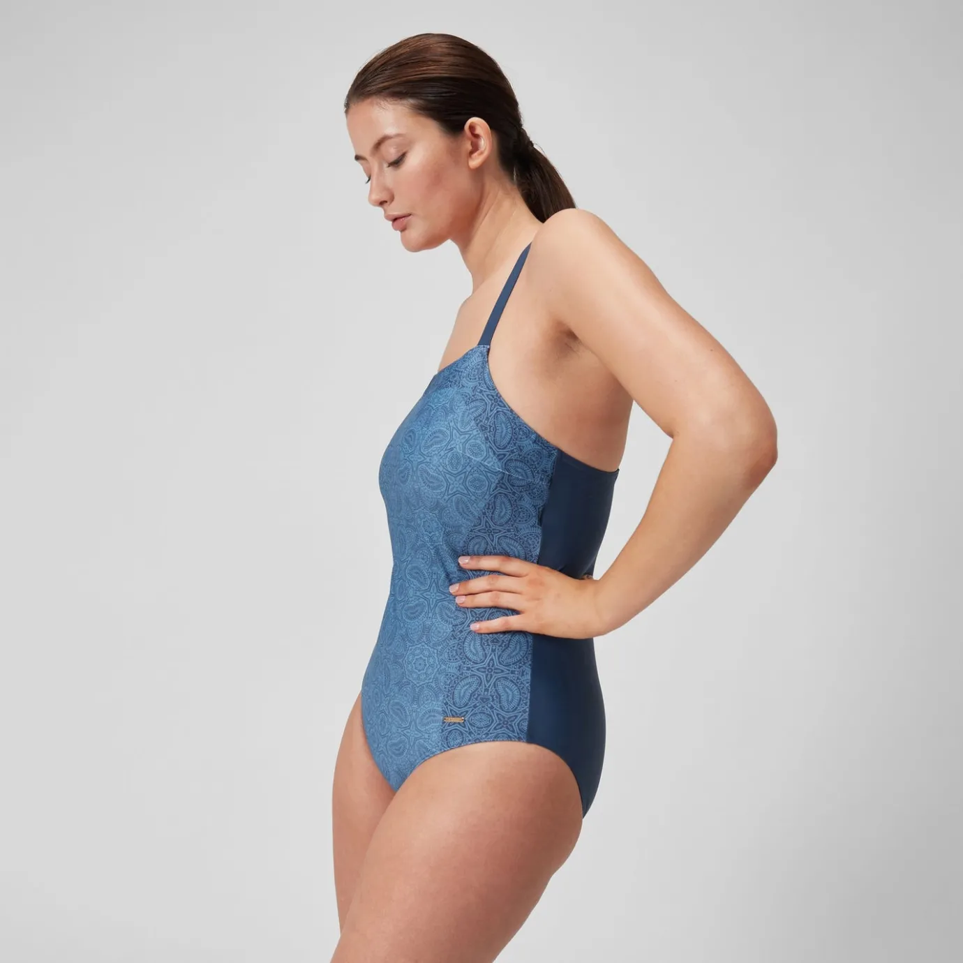 Women's Shaping Printed Square Neck Swimsuit Navy/Blue*Speedo Online