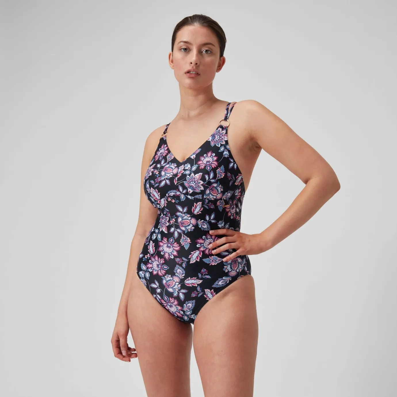 Women's Shaping Printed Strappy Swimsuit Black/Purple*Speedo Fashion