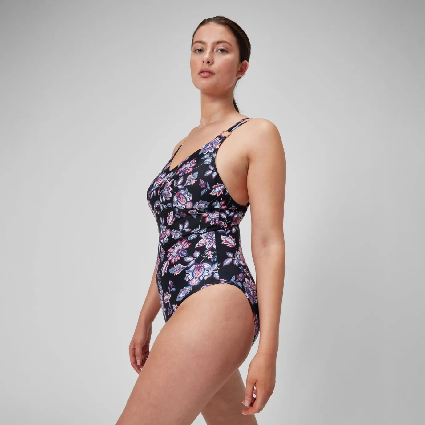 Women's Shaping Printed Strappy Swimsuit Black/Purple*Speedo Fashion