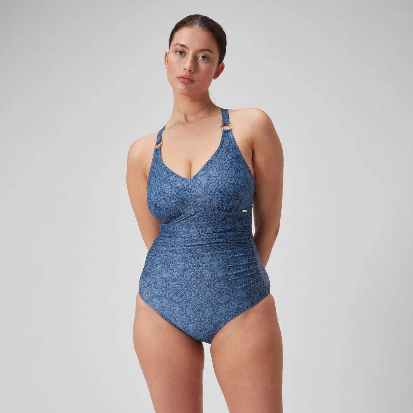 Women's Shaping Printed V Neck Swimsuit Navy/Blue*Speedo Best Sale
