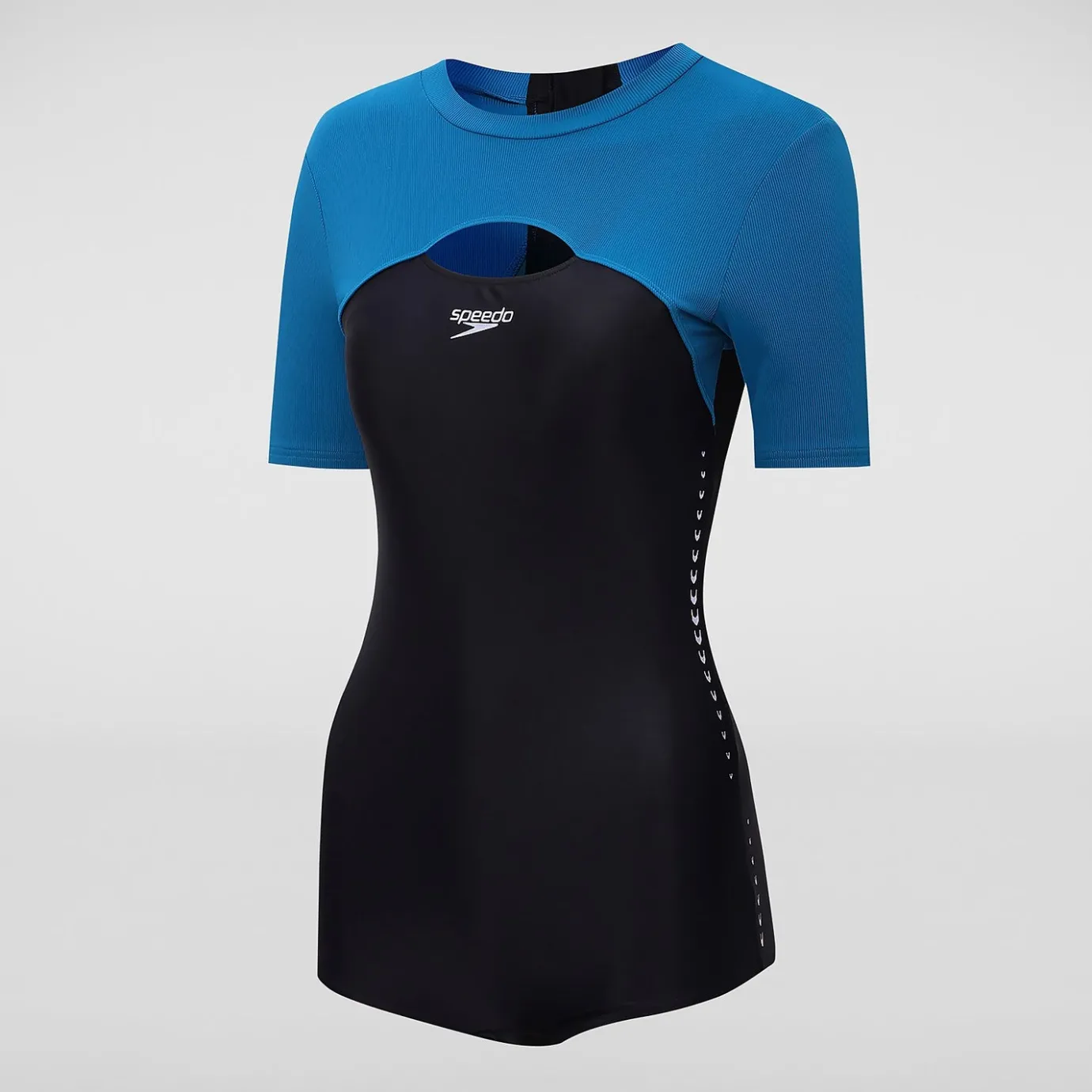 Women's Short Sleeved Low Leg Swimsuit Black/Blue*Speedo Store