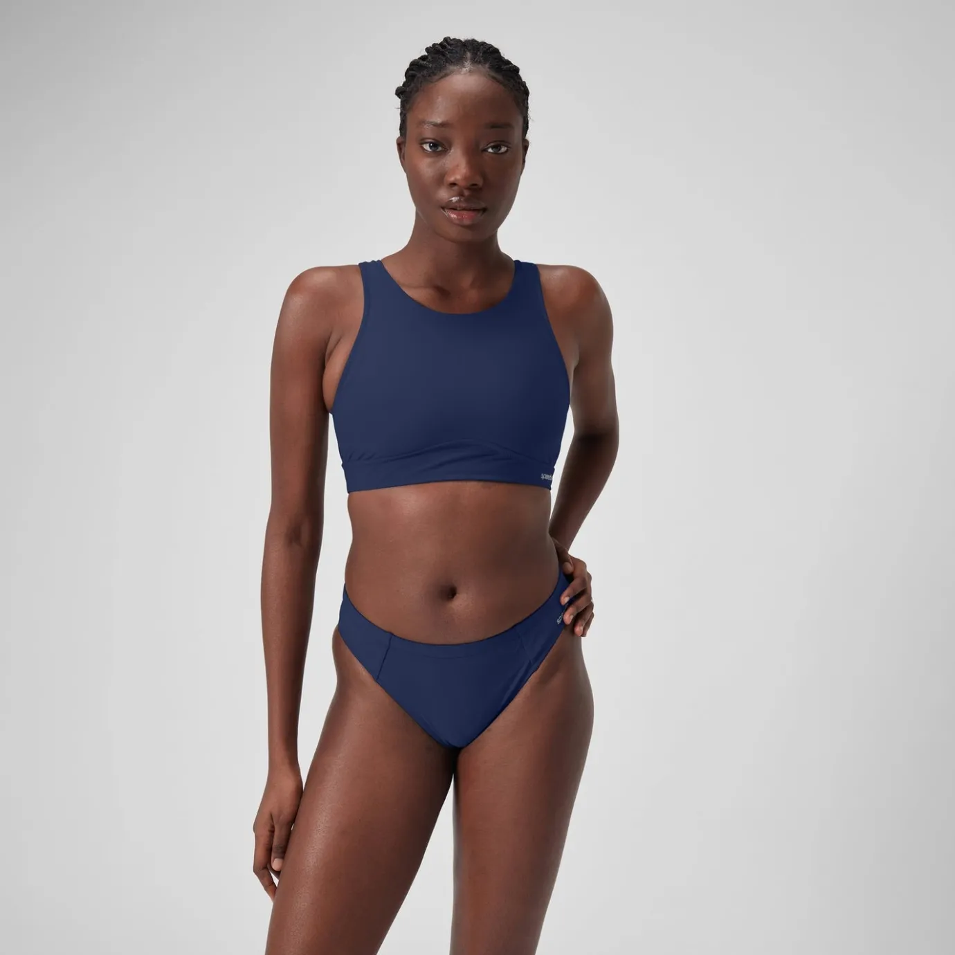 Women's Solid Bikini Top with Mesh Blue*Speedo Fashion