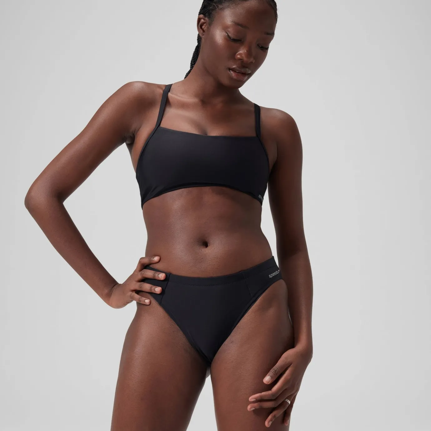 Women's Solid Classic Bikini Bottom Dark Grey*Speedo Clearance