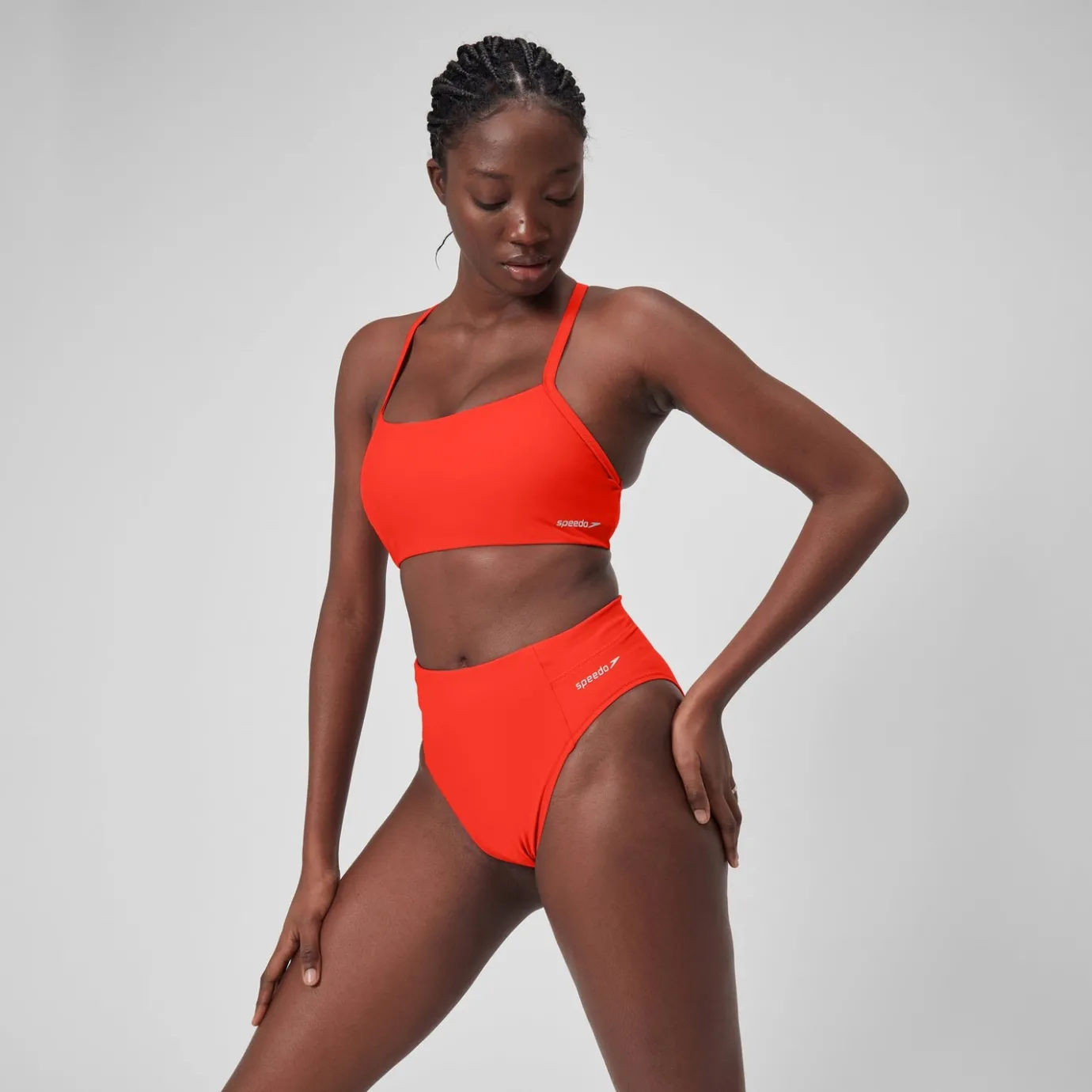 Women's Solid Hi Waist Bottom Red*Speedo Fashion